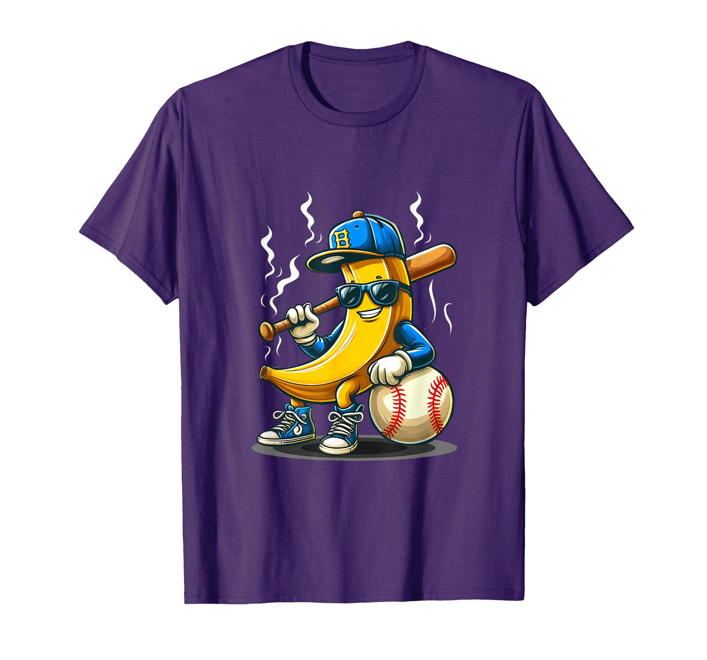 Banana Wearing Sunglasses Hat Playing Baseball Player Fruit T-Shirt
