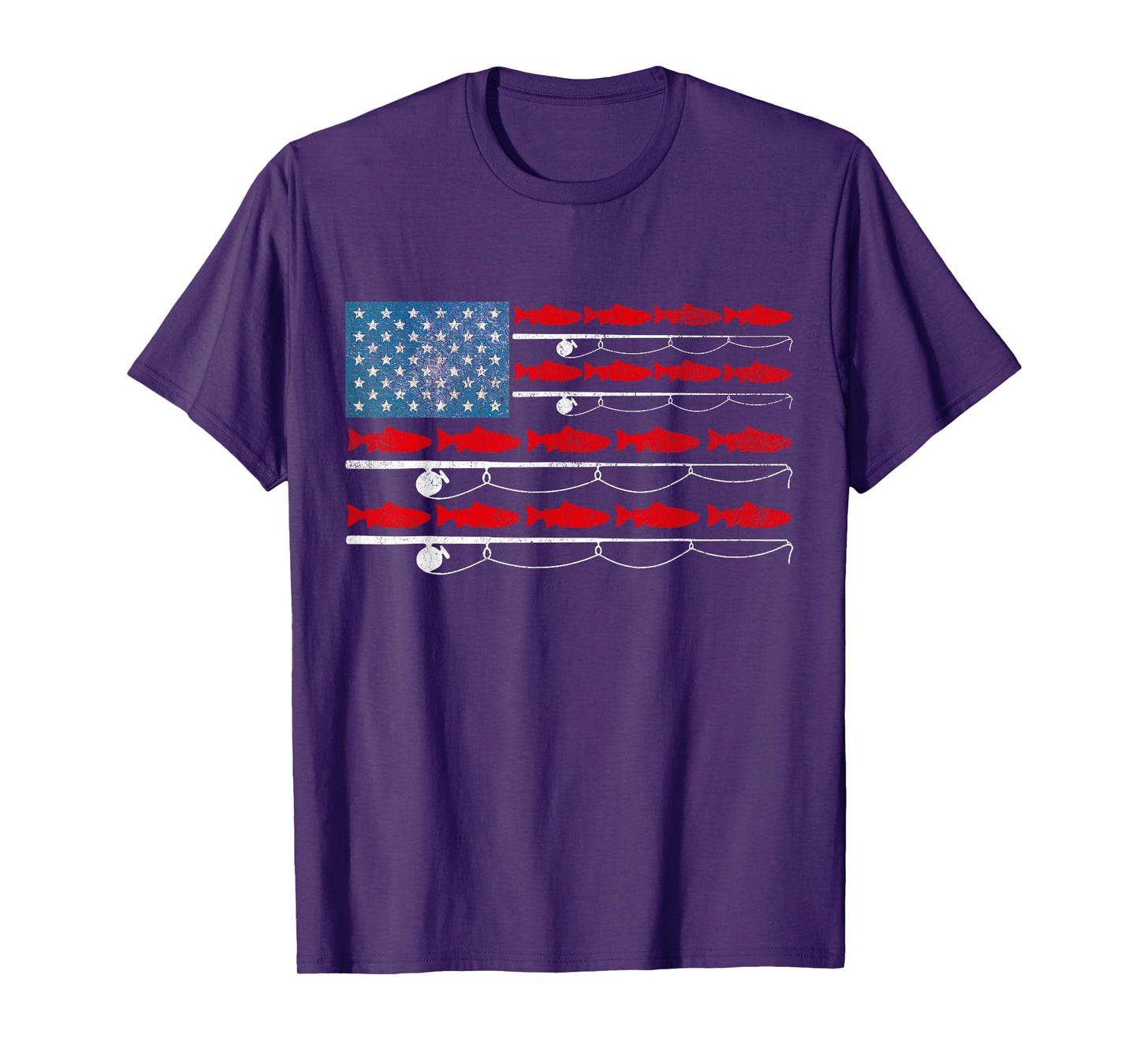 USA Flag Salmon Fishing Poles Patriotic Fisherman Flag T-Shirt