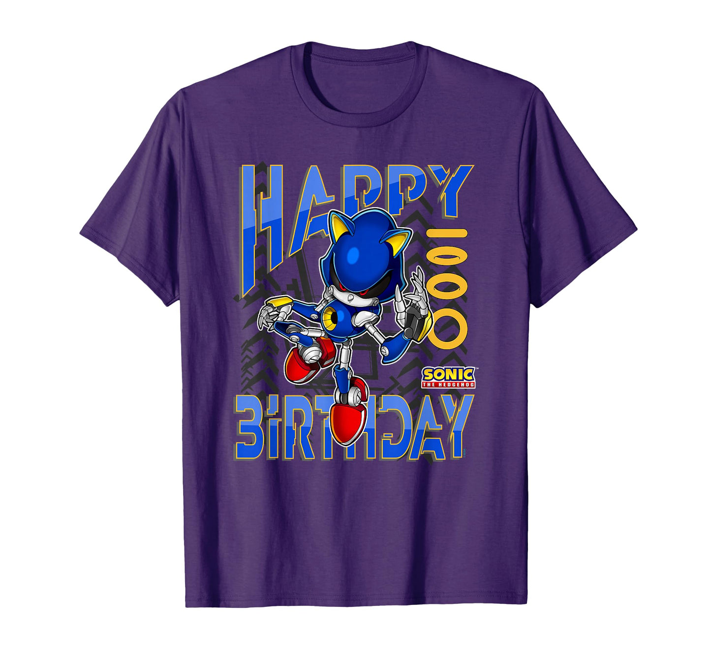 Sonic The Hedgehog Happy Birthday Metal Grid Chest Poster T-Shirt
