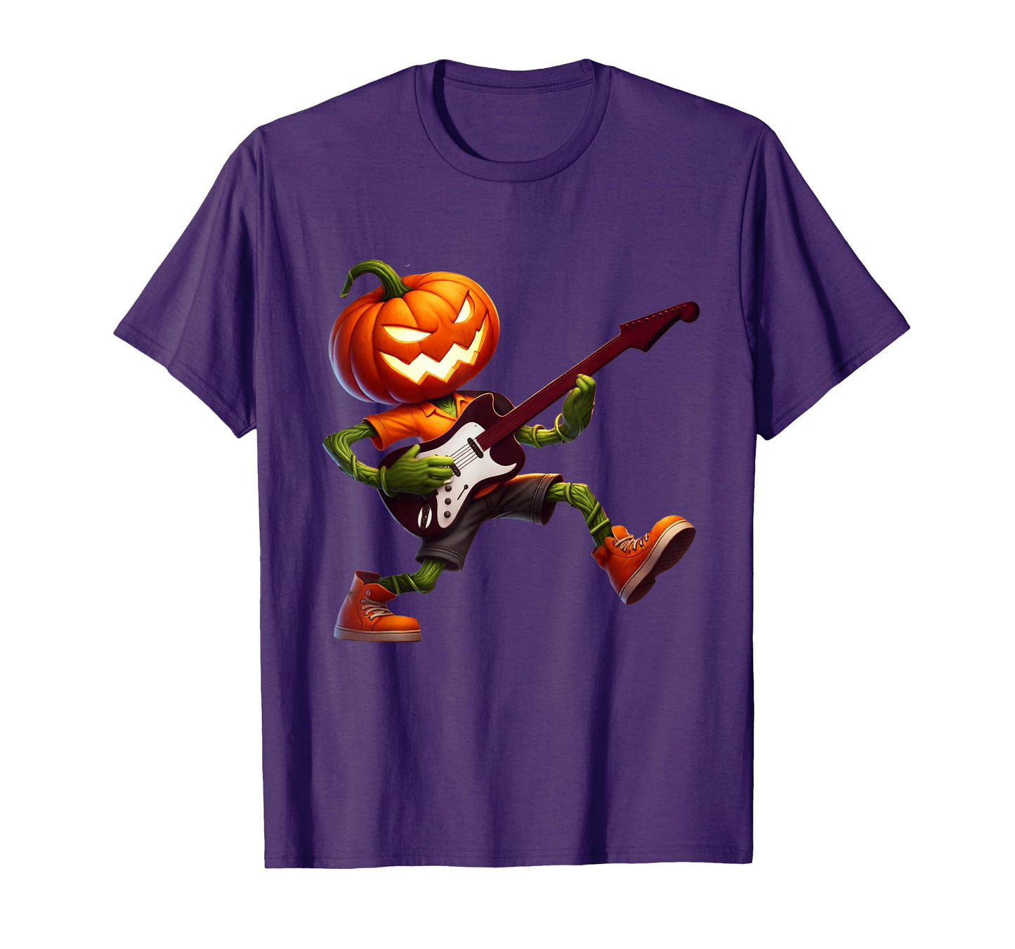 Pumpkin Face Playing Guitar Halloween Costume Boys Kids Men T-Shirt