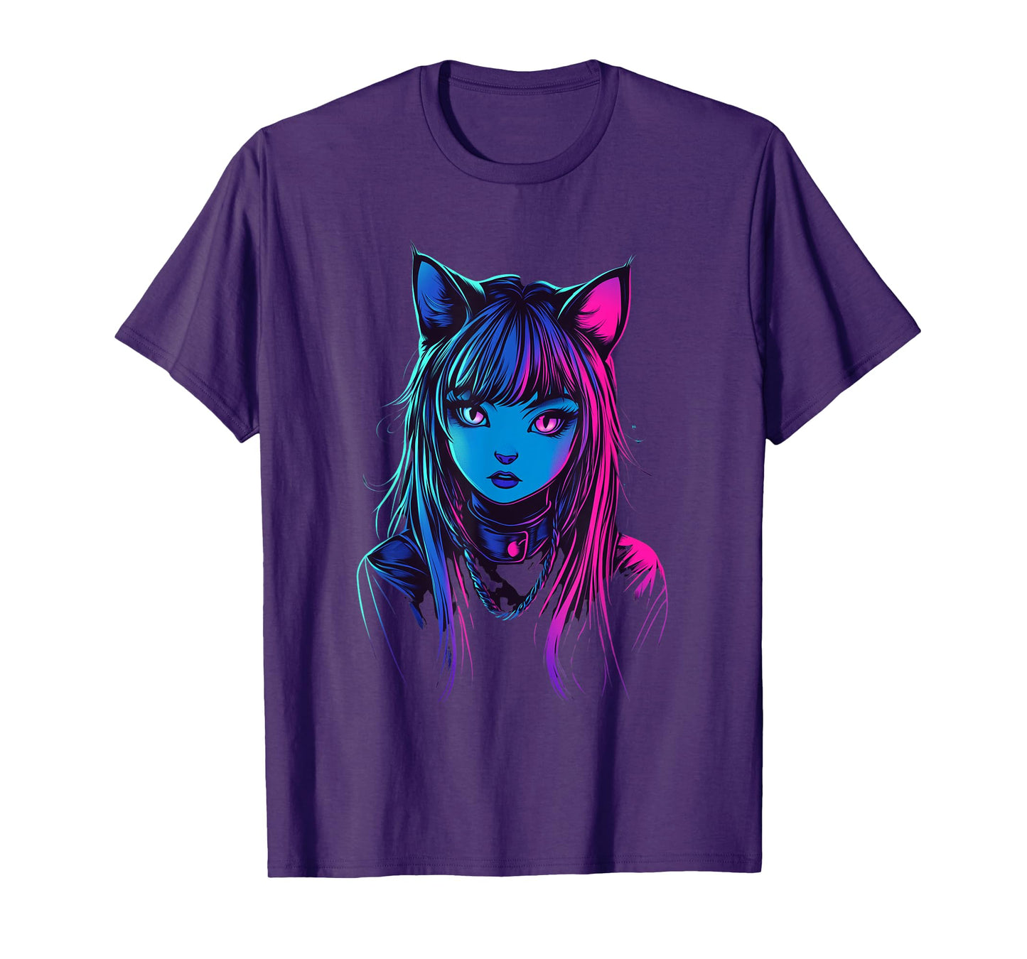 Neon Anime Cat Girl Furry Style Art for Teens Kawaii Cosplay T-Shirt