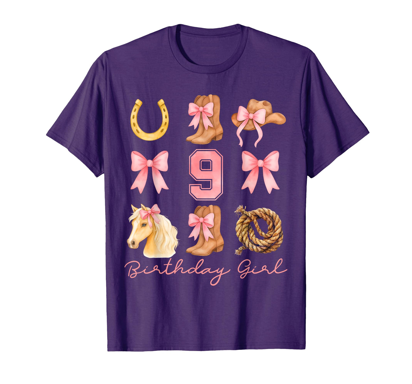 Coquette Bow 9th Birthday Girl Cowgirl 9 Year Old Western T-Shirt