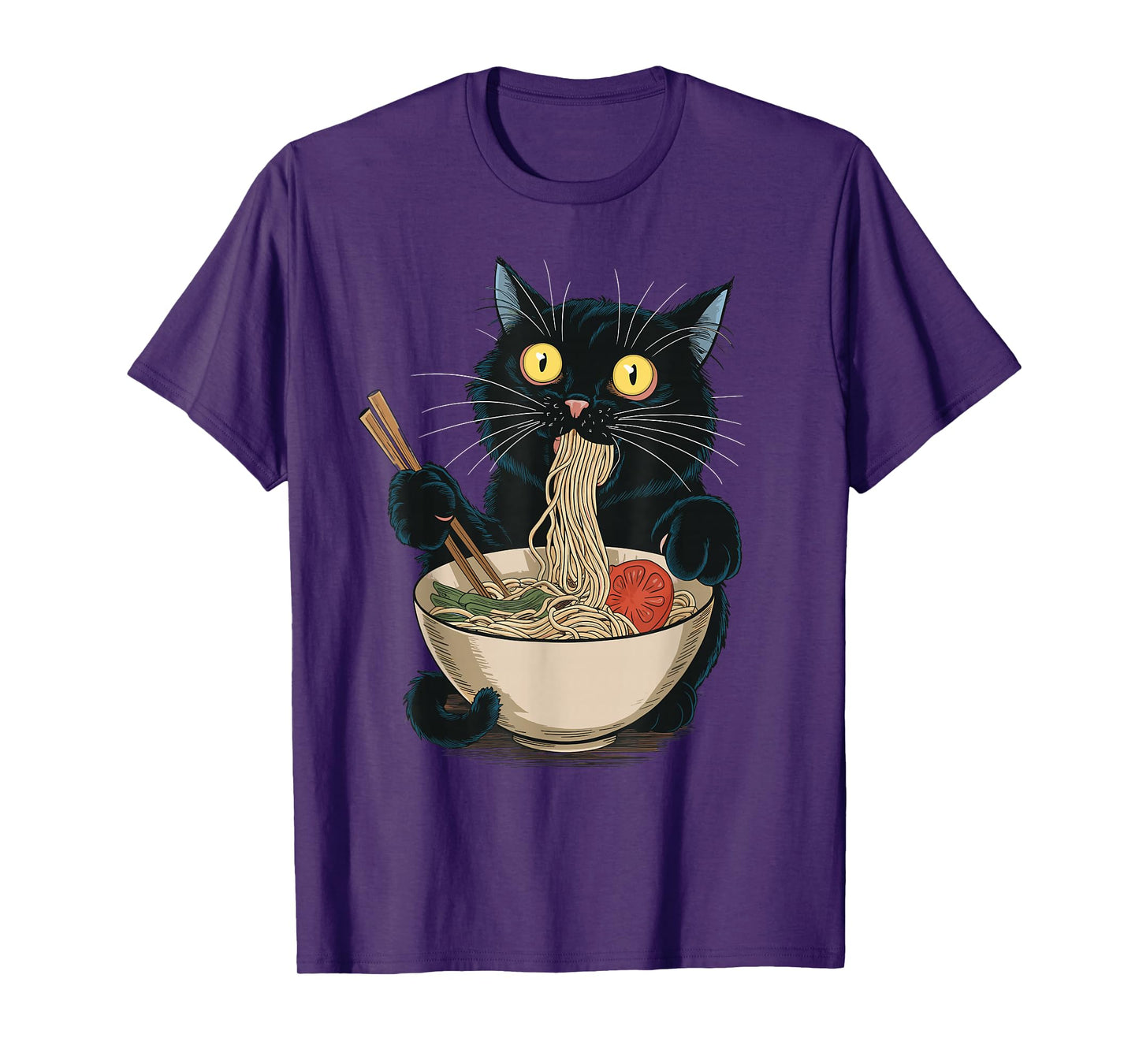 Funny Japanese Cat Eating Ramen Vintage Japanese Noodles T-Shirt