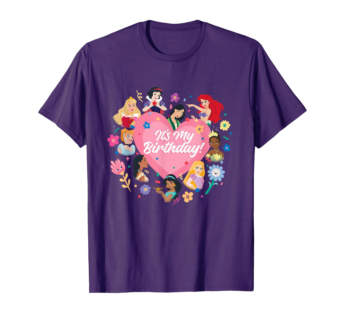 Disney Princess Pink Heart and Flowers It's My Birthday T-Shirt