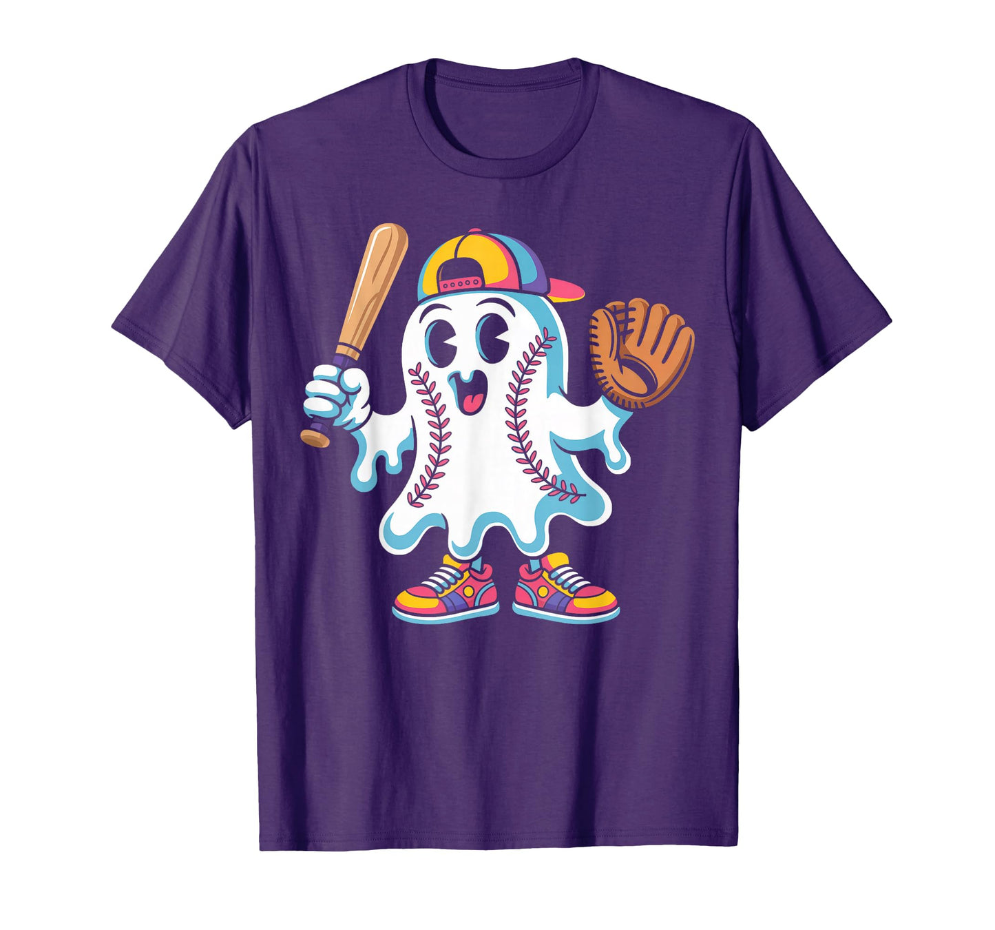 Ice Cream Drip Ghost Baseball Spots Baseball Drip Halloween T-Shirt