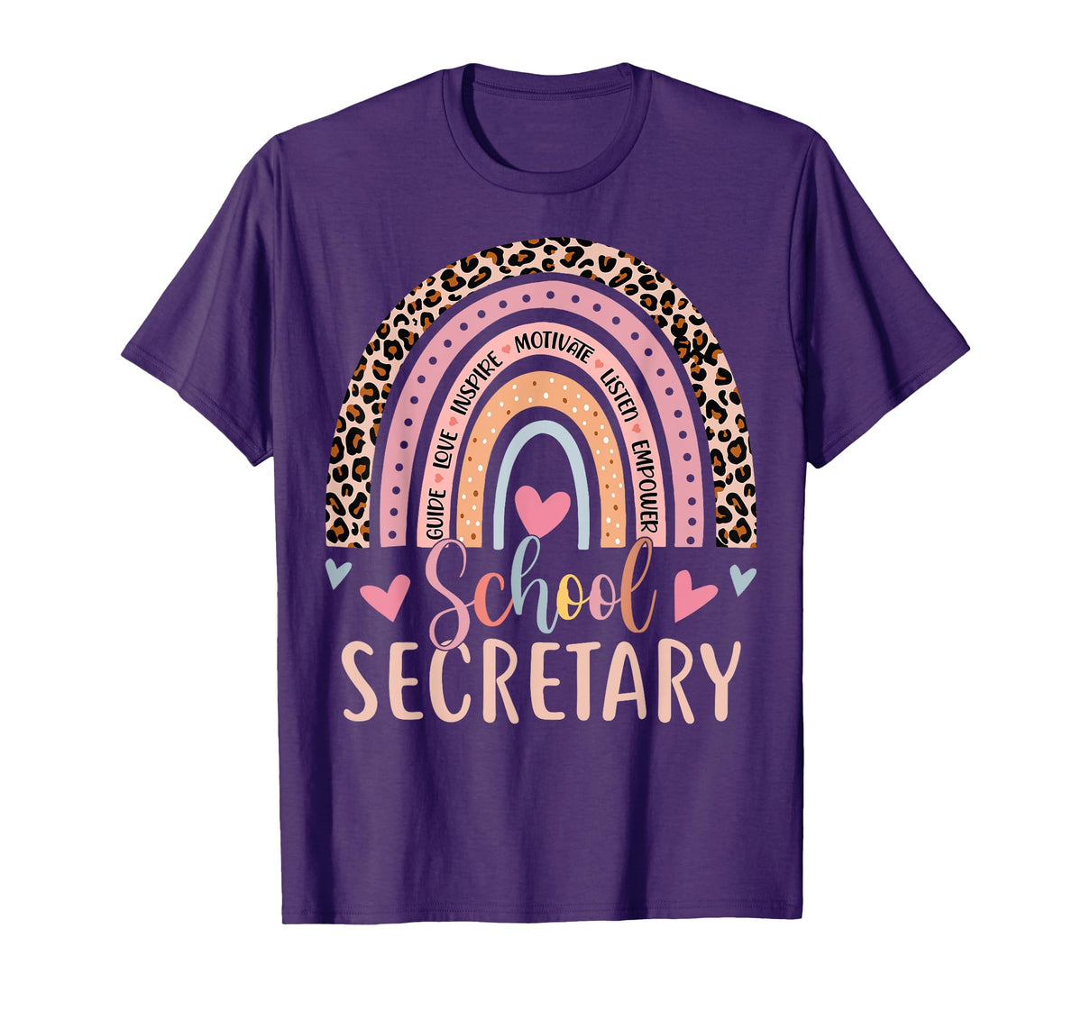 Funny School Secretary Rainbow Leopard Print Front Office T-Shirt