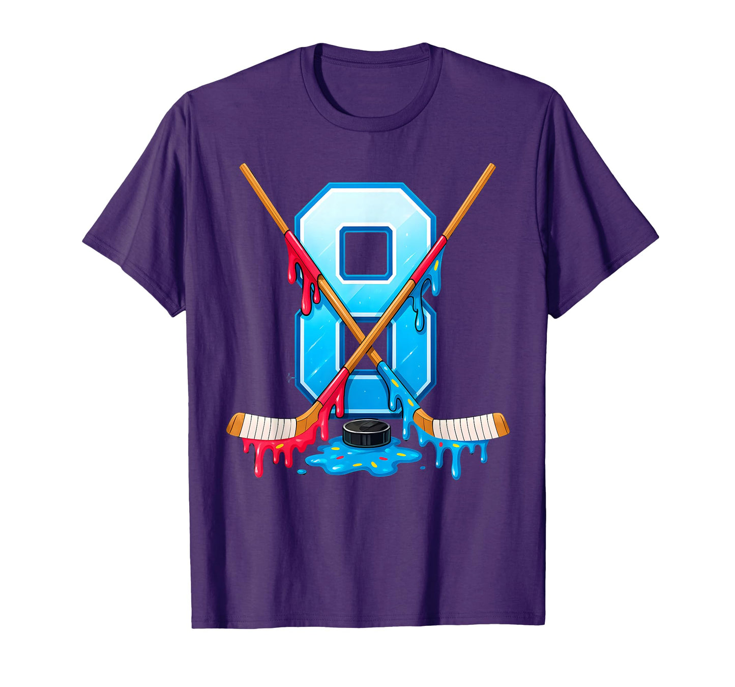 Hockey 8 Year Old Ice Cream Drip Youth 8th Birthday Boys T-Shirt