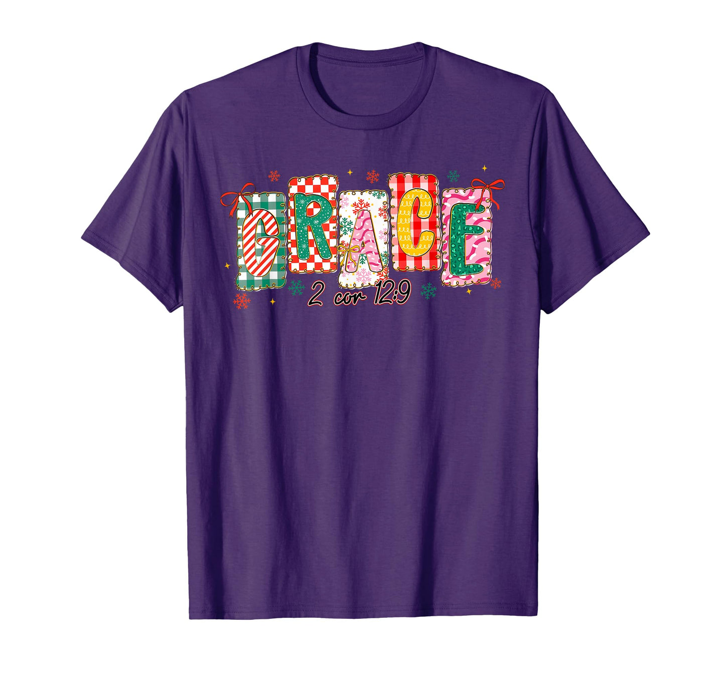 Preppy Grace Bible Verse Christmas Girl Women Coquette Bow T-Shirt