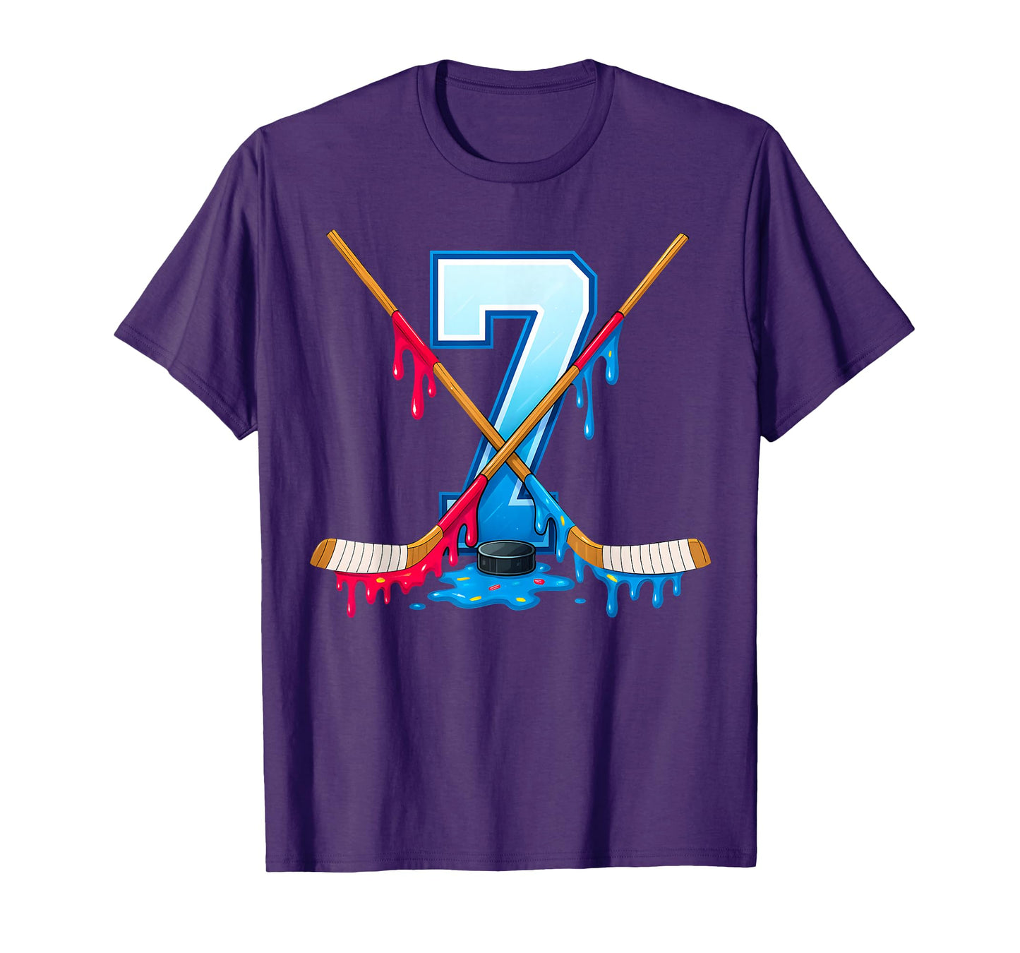 Hockey 7 Year Old Ice Cream Drip Youth 7th Birthday Boys T-Shirt