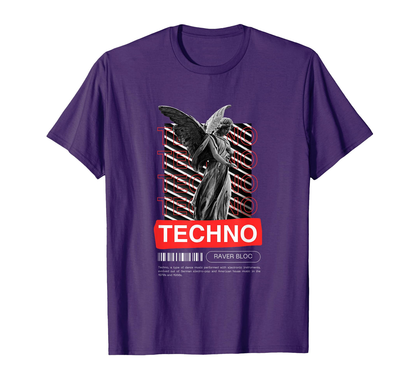 Raver Bloc Techno Angel EDM Raver Design Unisex-Adults Black Small Crew Neck Short Sleeve T-Shirt