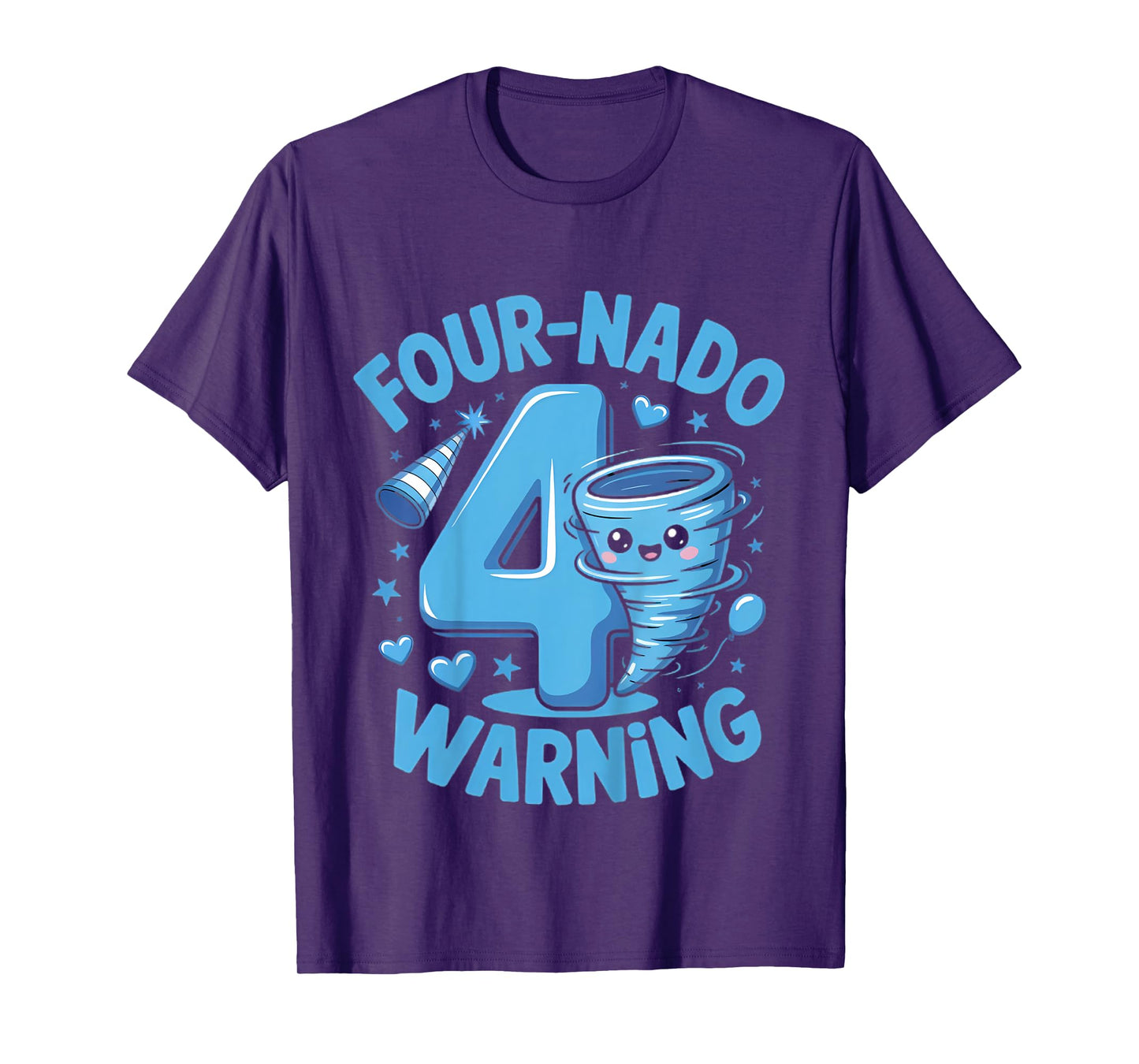 Kids Four-Nado Warning 4th Birthday Boy Tornado Birthday T-Shirt