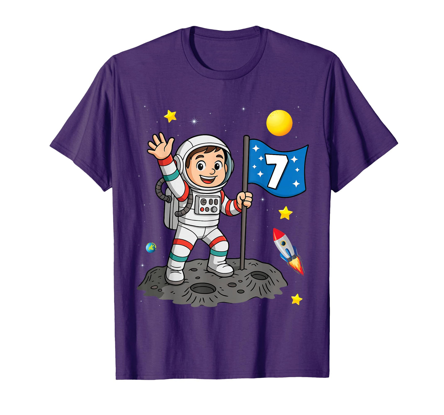 7yr 7th Boys Girls Astronaut Space Birthday 7 Years Old T-Shirt