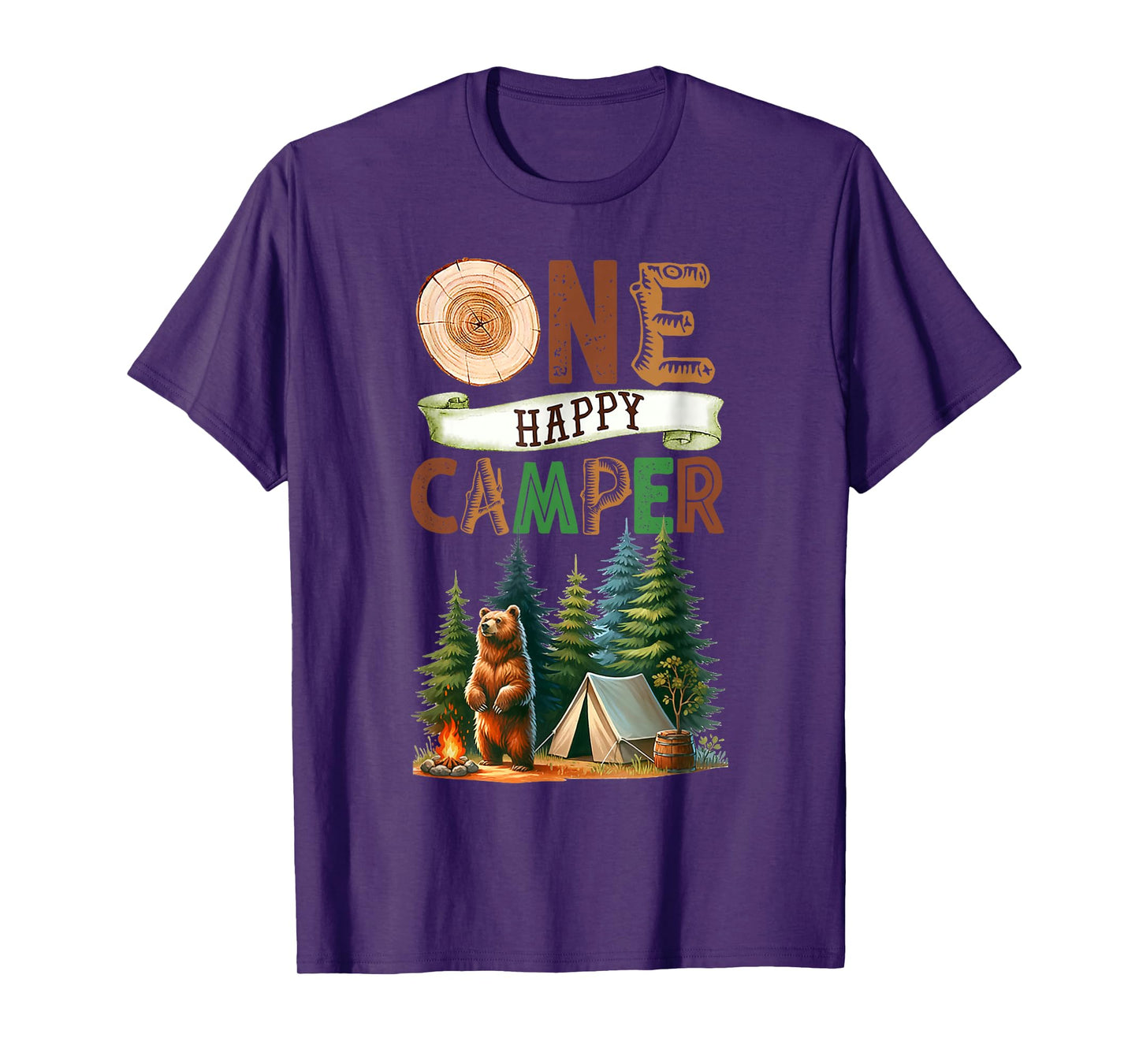 One Happy Camper First Birthday Family Camping Bear Party T-Shirt