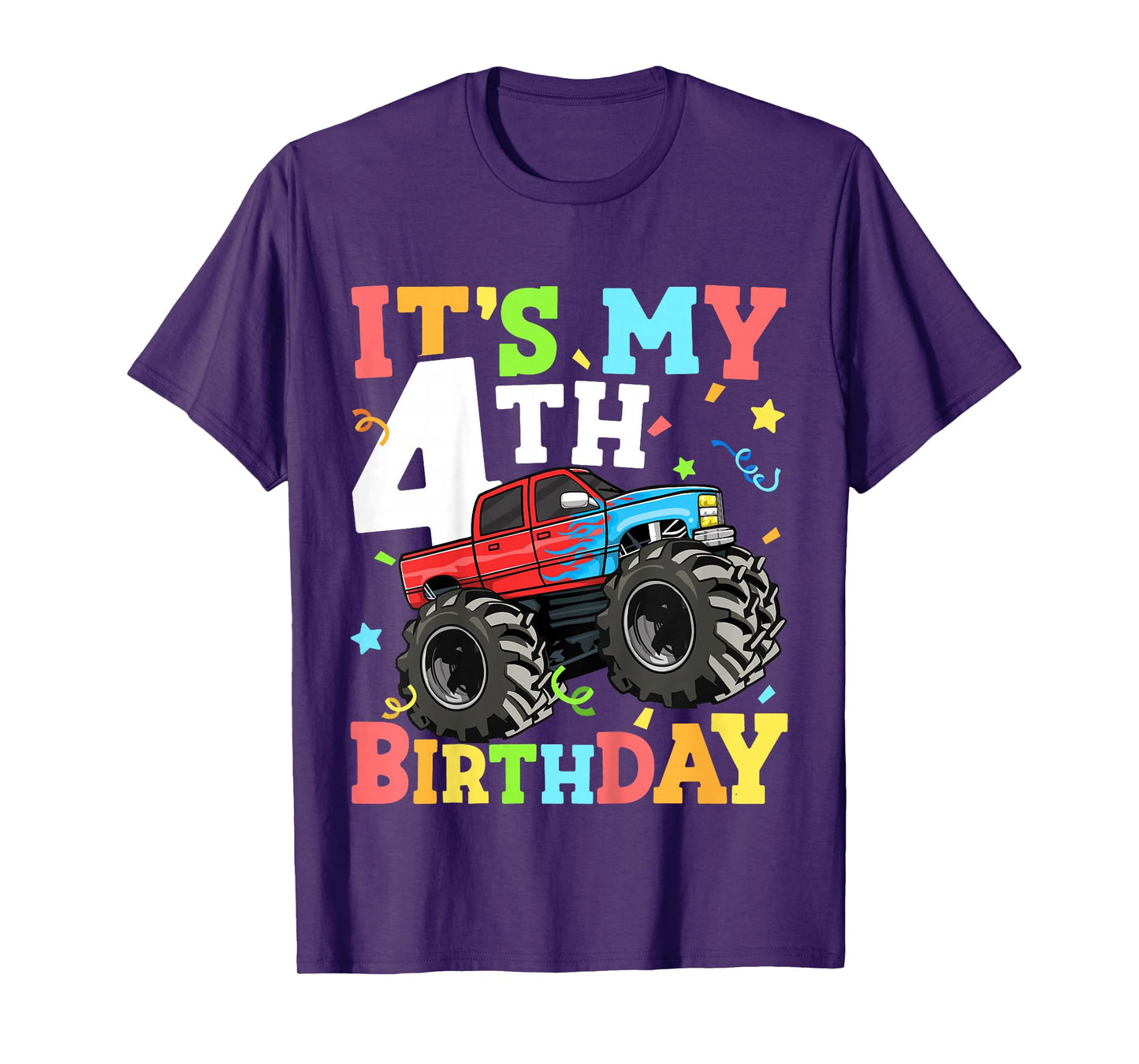 Kids Monster Truck It's My 4th Birthday Boy 4 Four Toddler T-Shirt