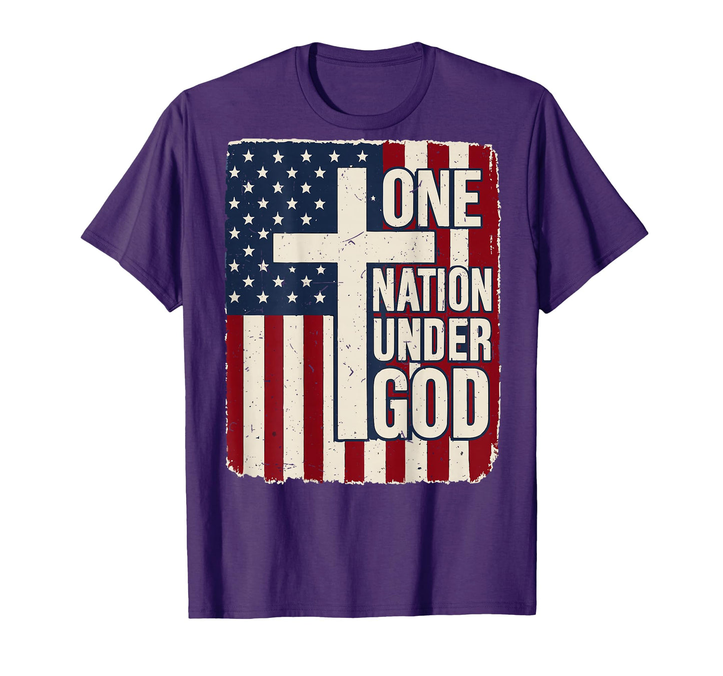 One Nation Under God Christian Patriotic Cross American Flag T-Shirt