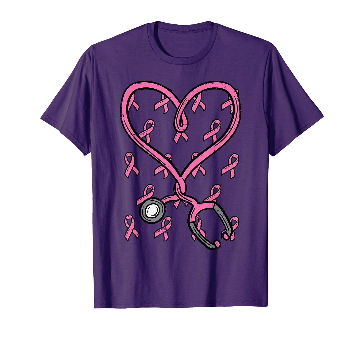 Pink Stethoscope Nurse Scrub Breast Cancer Awareness Women T-Shirt