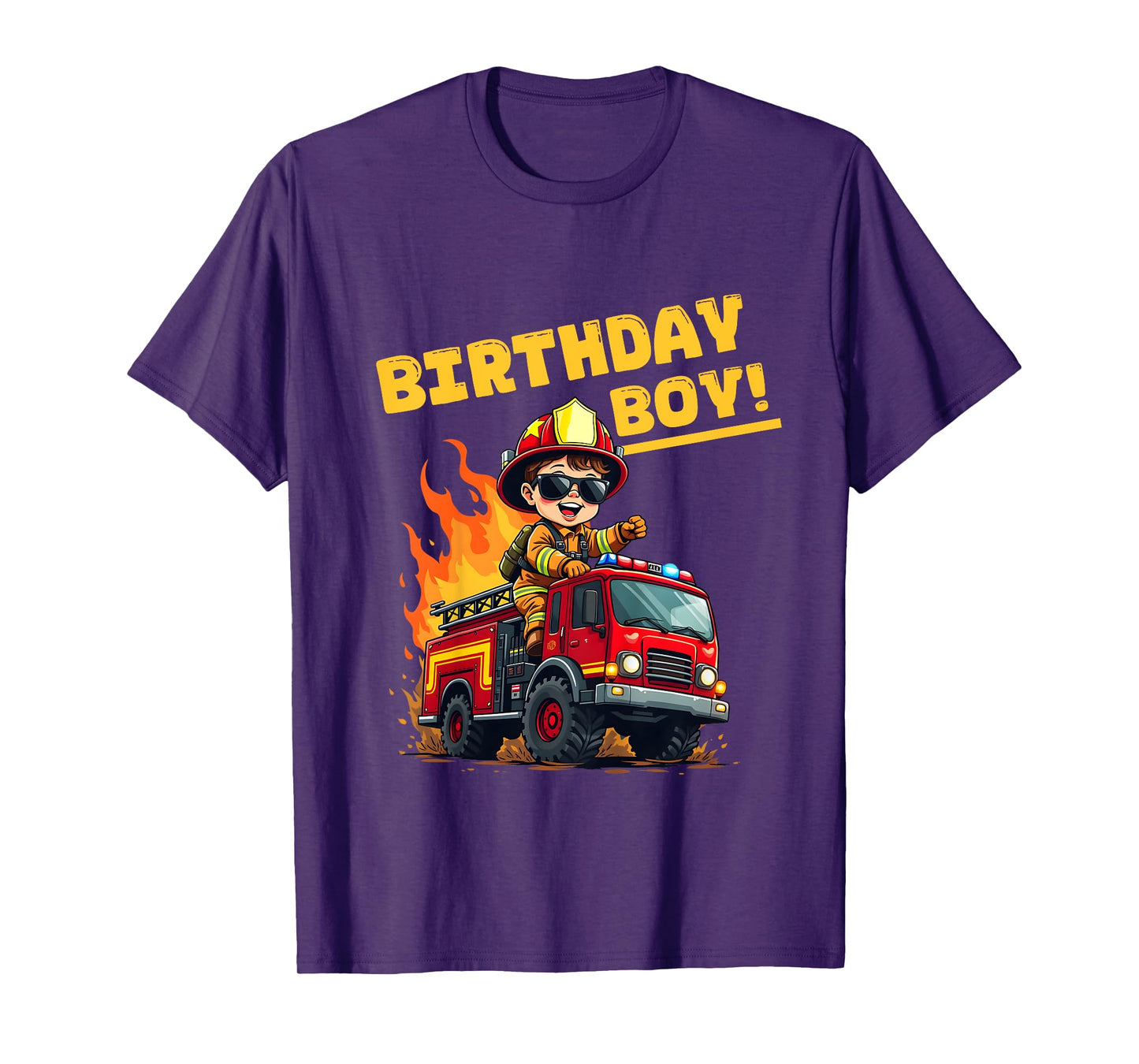 Kids Boys Birthday Fire Truck Firefighter Toddler Bday Party fun T-Shirt