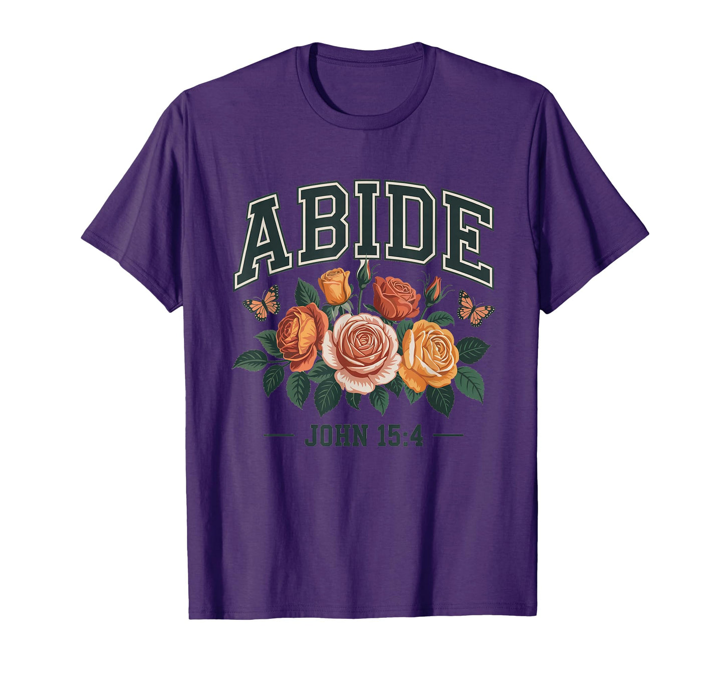 Abide John 15:4 Bible Verse Christian Floral Faith Scripture T-Shirt