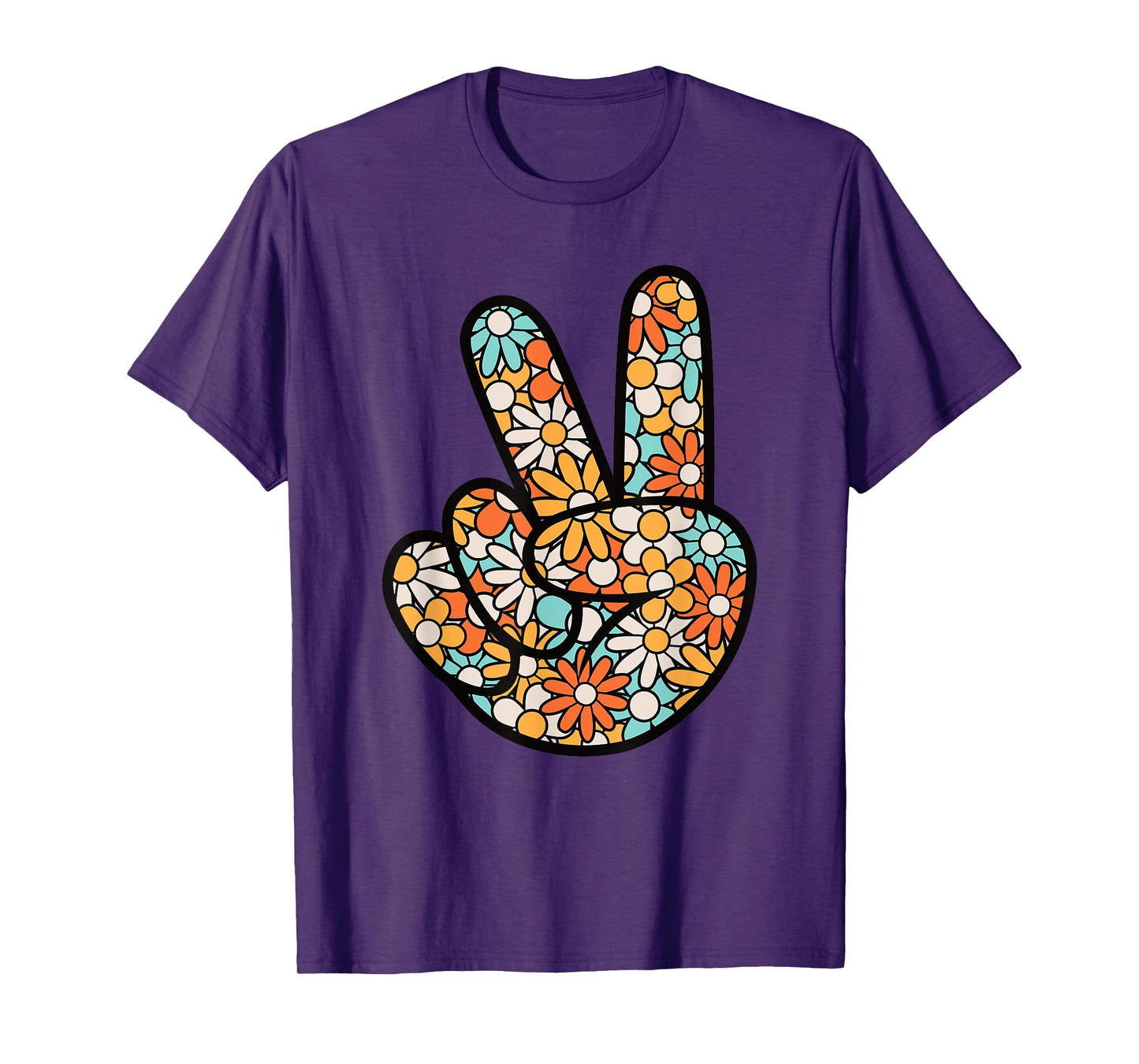 Peace Hand Sign Hippie Flower Groovy 60s 70s Party Outfit T-Shirt
