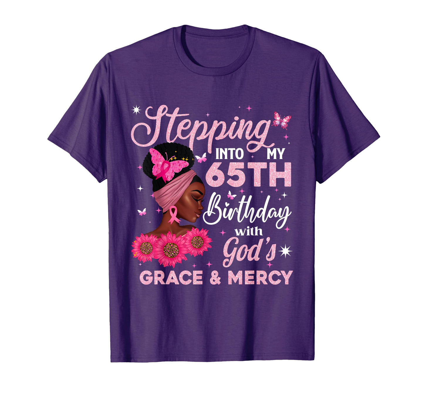 Retro 65th Bday Woman Breast Cancer Butterfly 65 Years Old T-Shirt