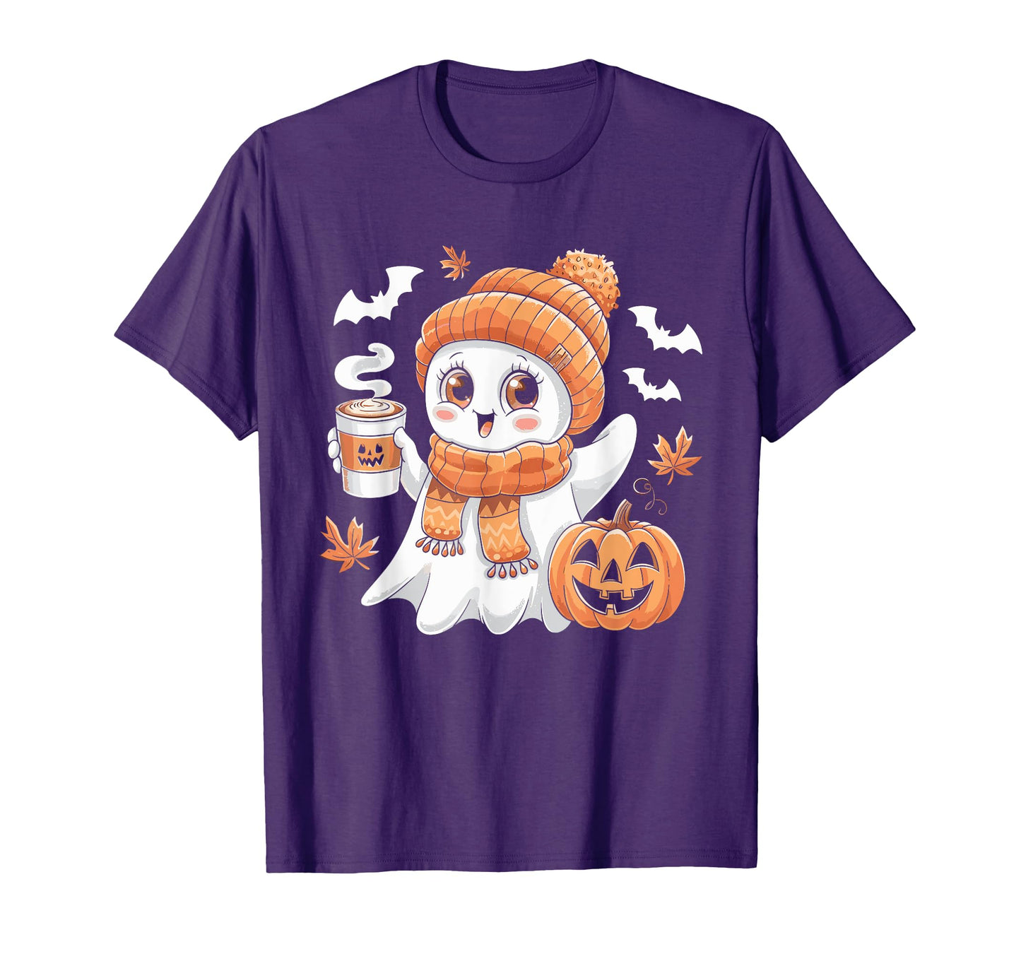Cute Ghost Drinking Coffee Halloween Ghost Ice Coffee Womens T-Shirt