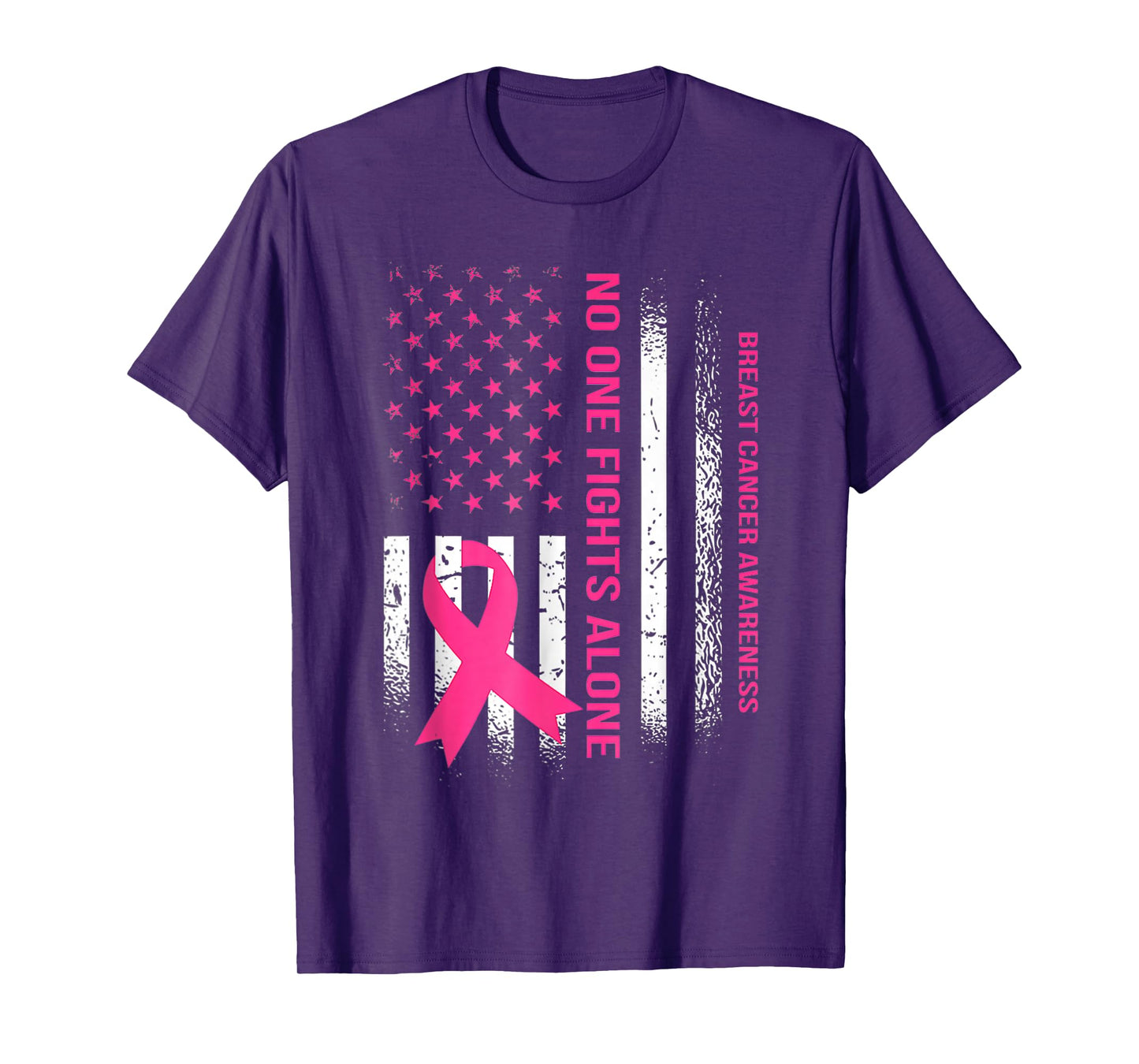 No One Fights Breast Cancer Alone American Flag Pink Ribbon T-Shirt