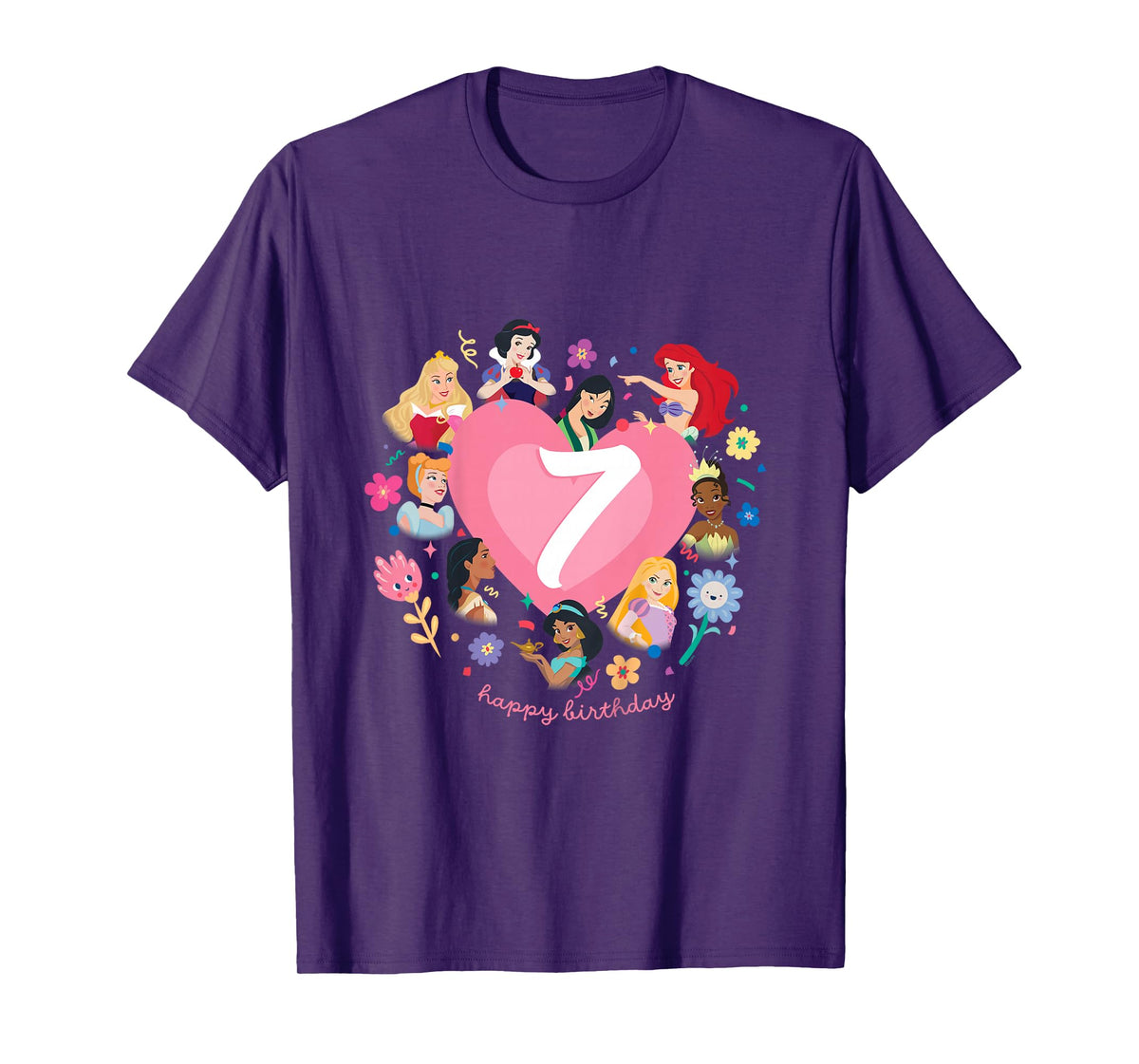 Disney Princess Heart 7 Years Old Happy Seventh Birthday T-Shirt