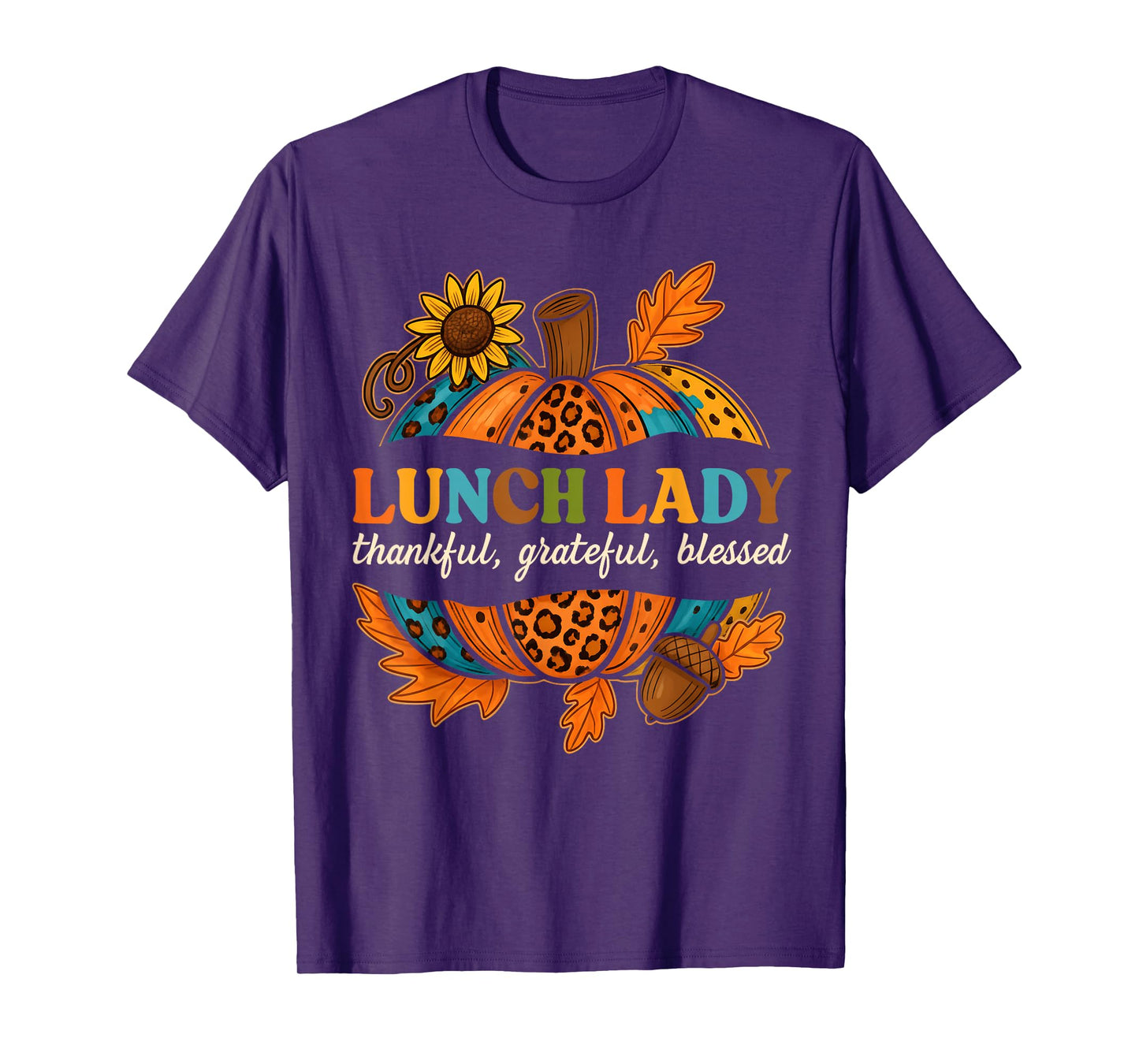 Lunch Lady Pumpkin Leopard Print Thanksgiving Fall Autumn T-Shirt