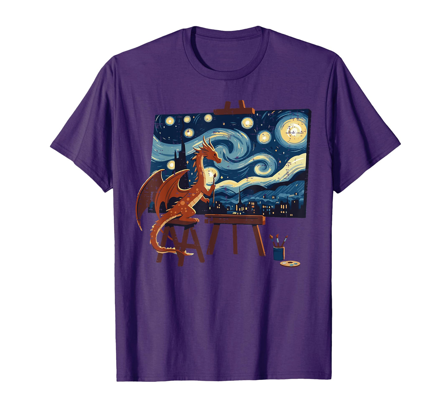 Dragon Painting Starry Night Funny Fantasy Art Men Women Kid T-Shirt