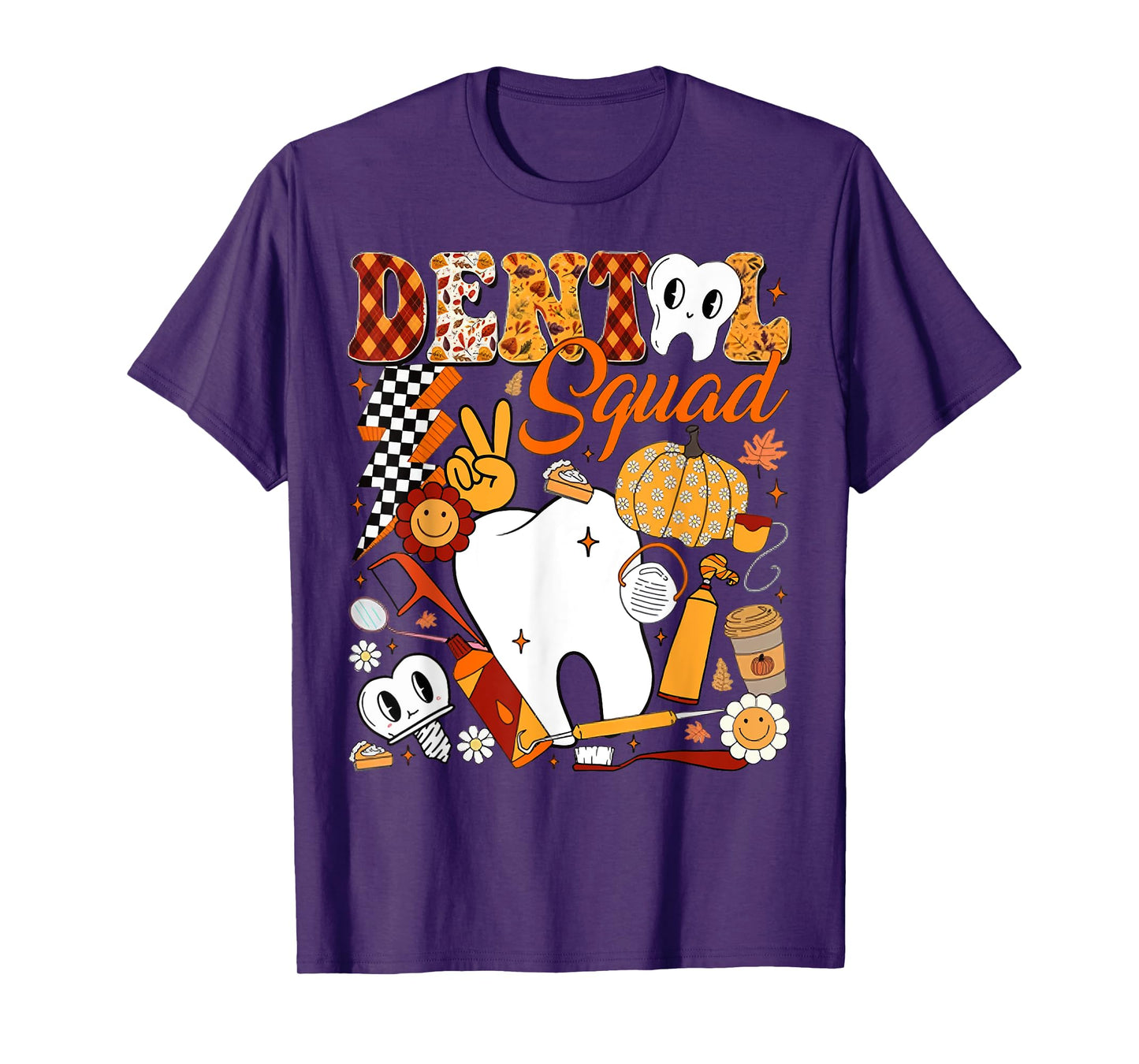 Dental Squad Fall Retro Tooth Dental Life Pumpkin Autumn T-Shirt