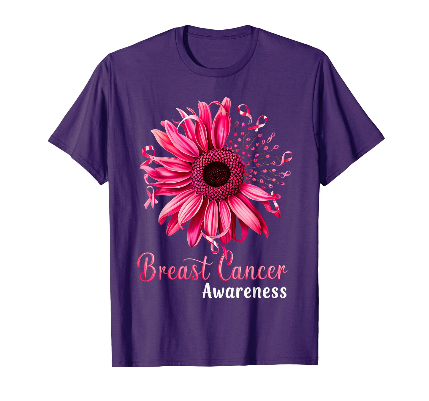 Sunflower Breast Cancer Awareness Pink Ribbon in October T-Shirt