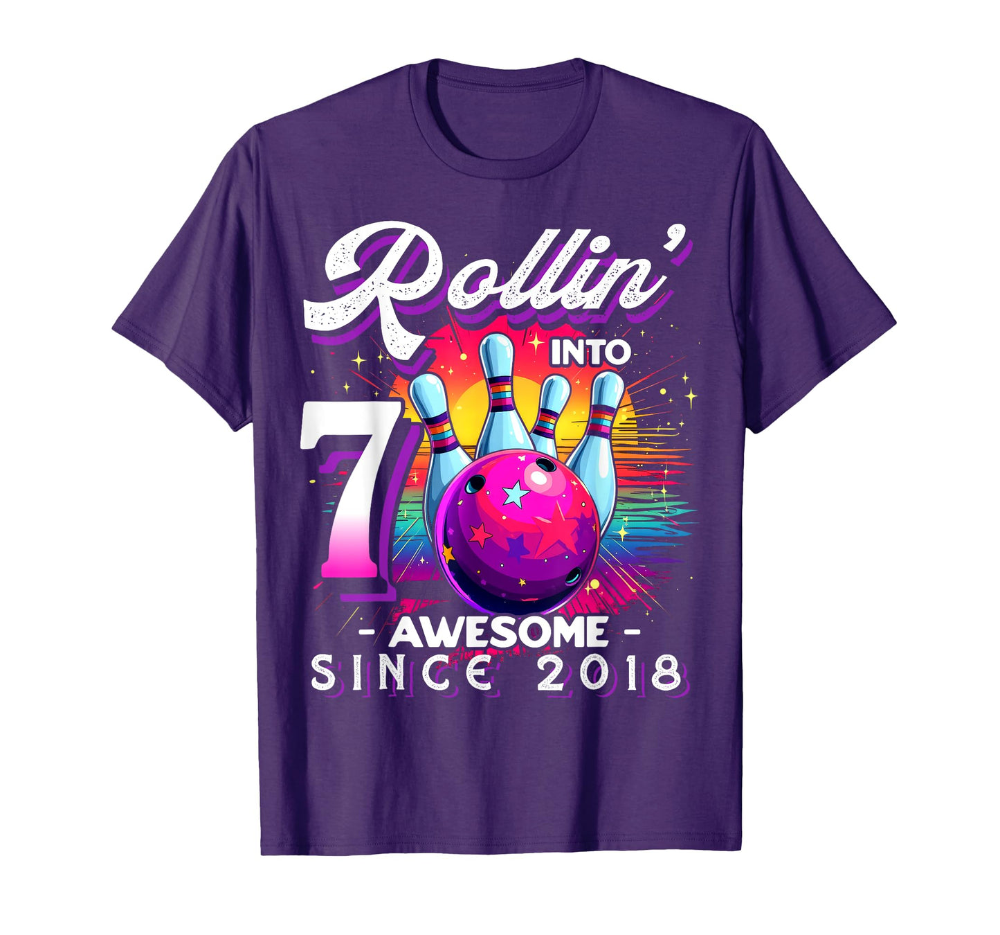 Bowling Party Rollin' 7 Awesome 2018 7th Birthday Girls T-Shirt