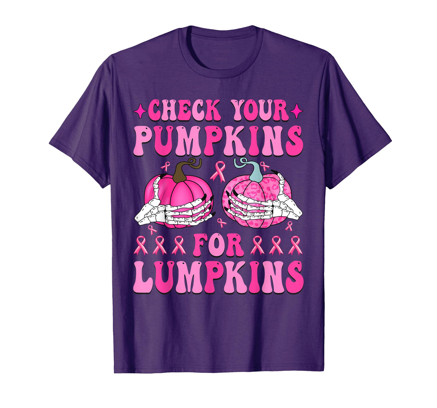 Check Your Pumpkins Breast Cancer Awareness Halloween T-Shirt