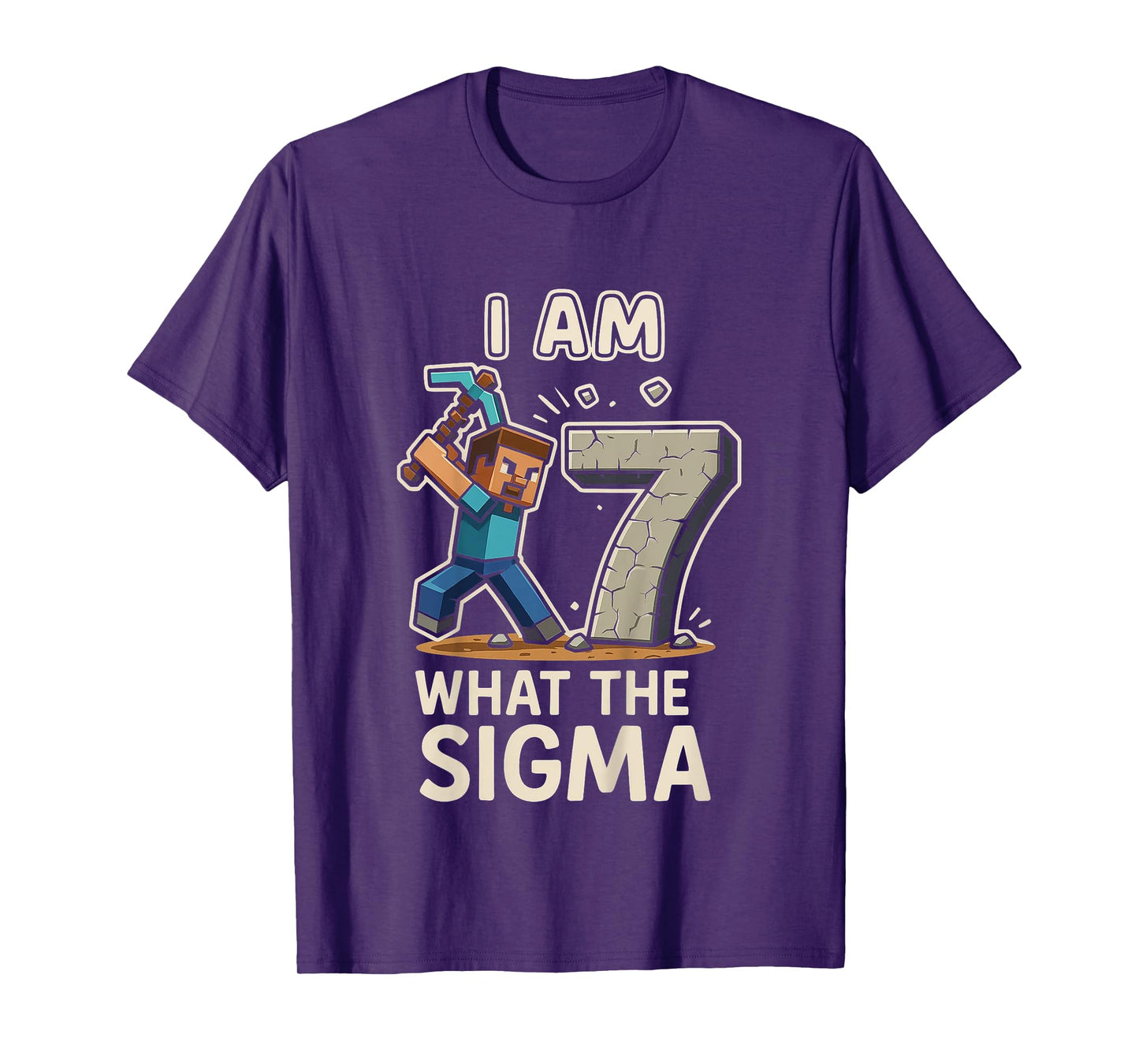 Kids Kids 7 Years Old Sigma Pixel Art Mining Gamer Birthday T-Shirt