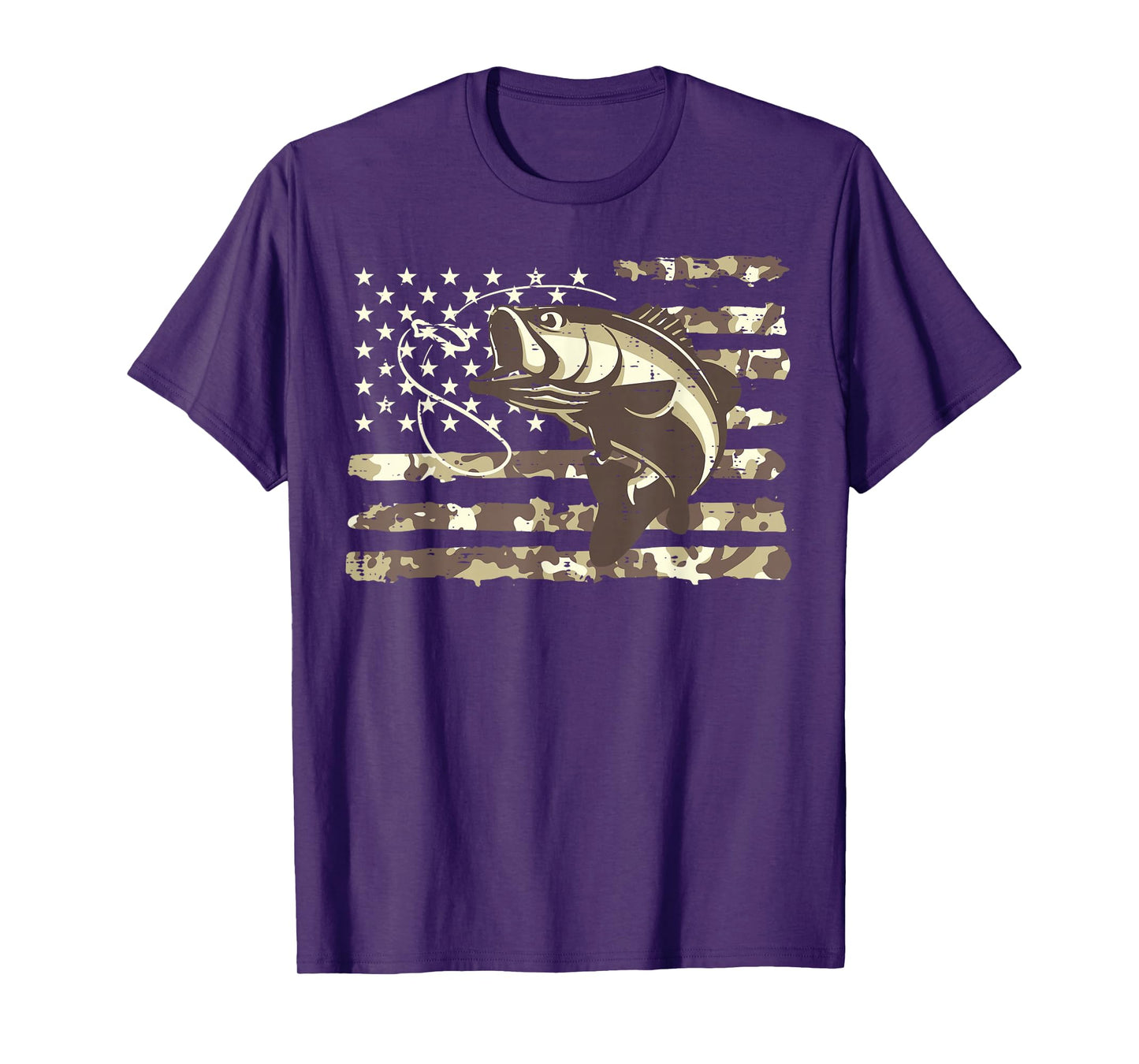 Camo US Flag Bass Fish Cool Fishing Patriotic Men Women Kids T-Shirt