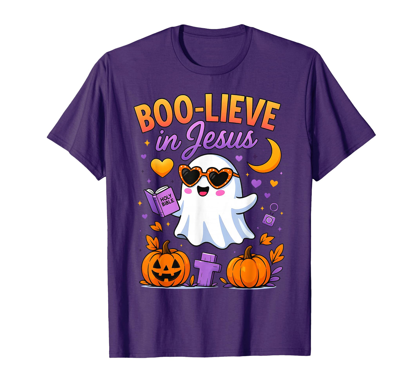 Boo-Lieve in Jesus Pastel Ghost Christian Halloween Funny T-Shirt