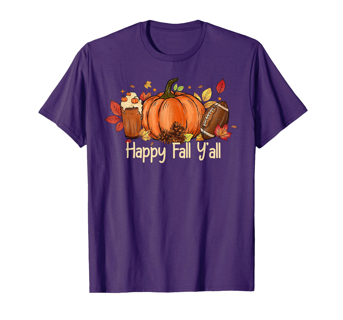 Happy Fall Y'all Pumpkin Spice Football Thanksgiving Autumn T-Shirt