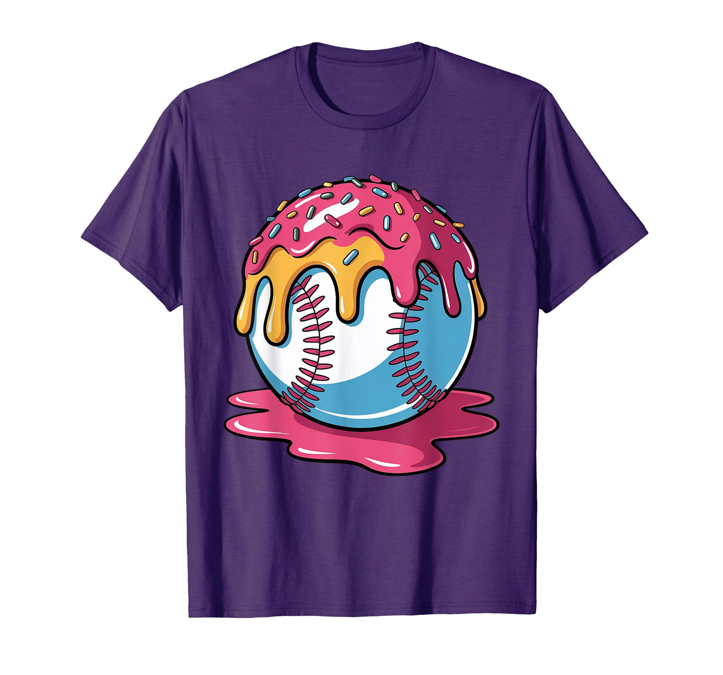 Toddler Boys Baseball Ball Ice Cream Drip Colorful Sprinkles T-Shirt