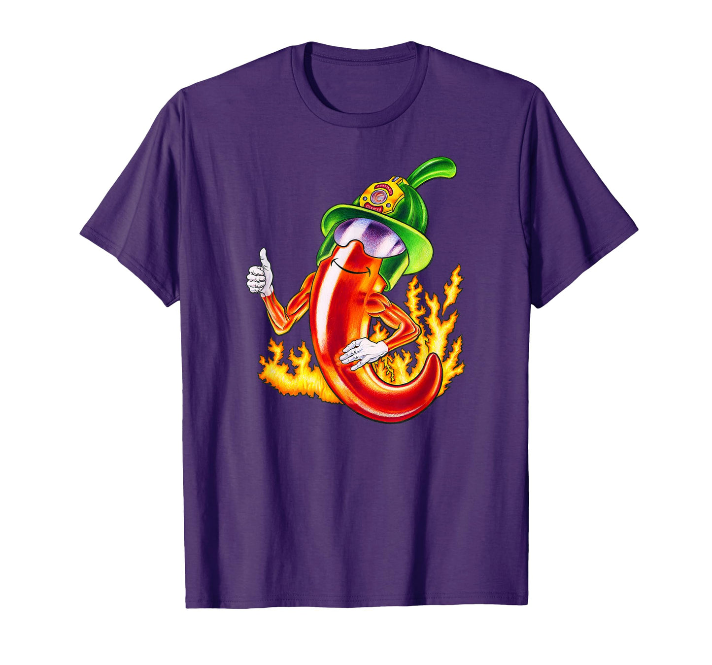 Spicy Firefighter Chili Cartoon Funny Fire Hero Drawing T-Shirt