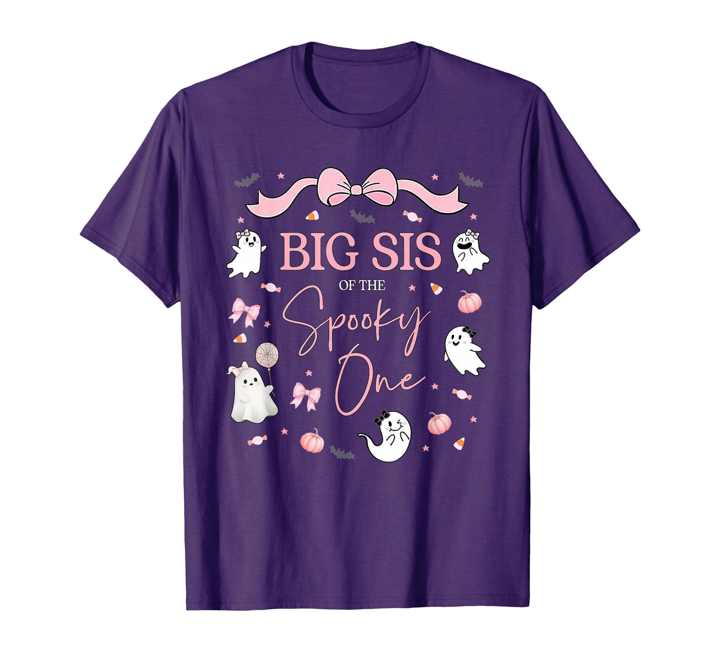 Big Sis of The Spooky One Birthday Girl Pink Bow Halloween T-Shirt