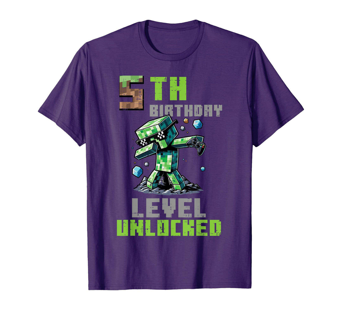5th Birthday Level Unlocked Pixel Dab 5 Bday Gamer Boys Kids T-Shirt