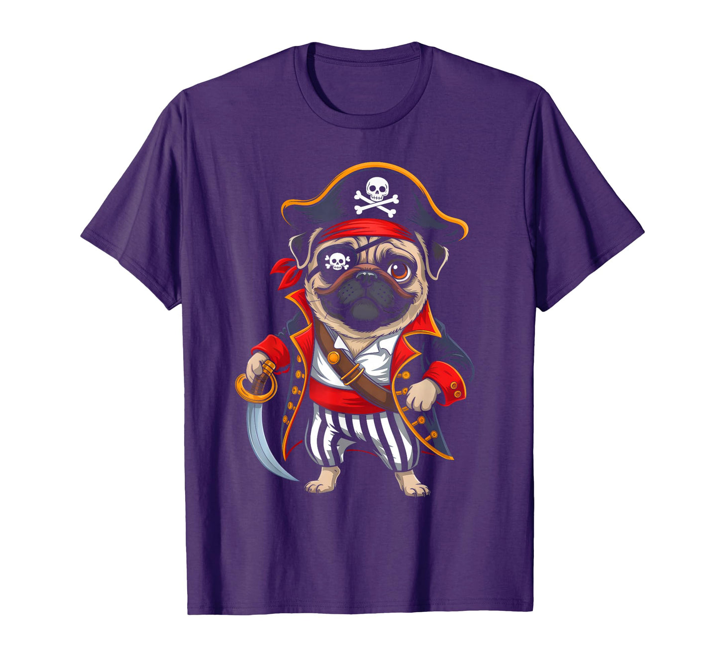 Pirate Pug Dog Halloween Costume Men Women Boys Girls Kids T-Shirt