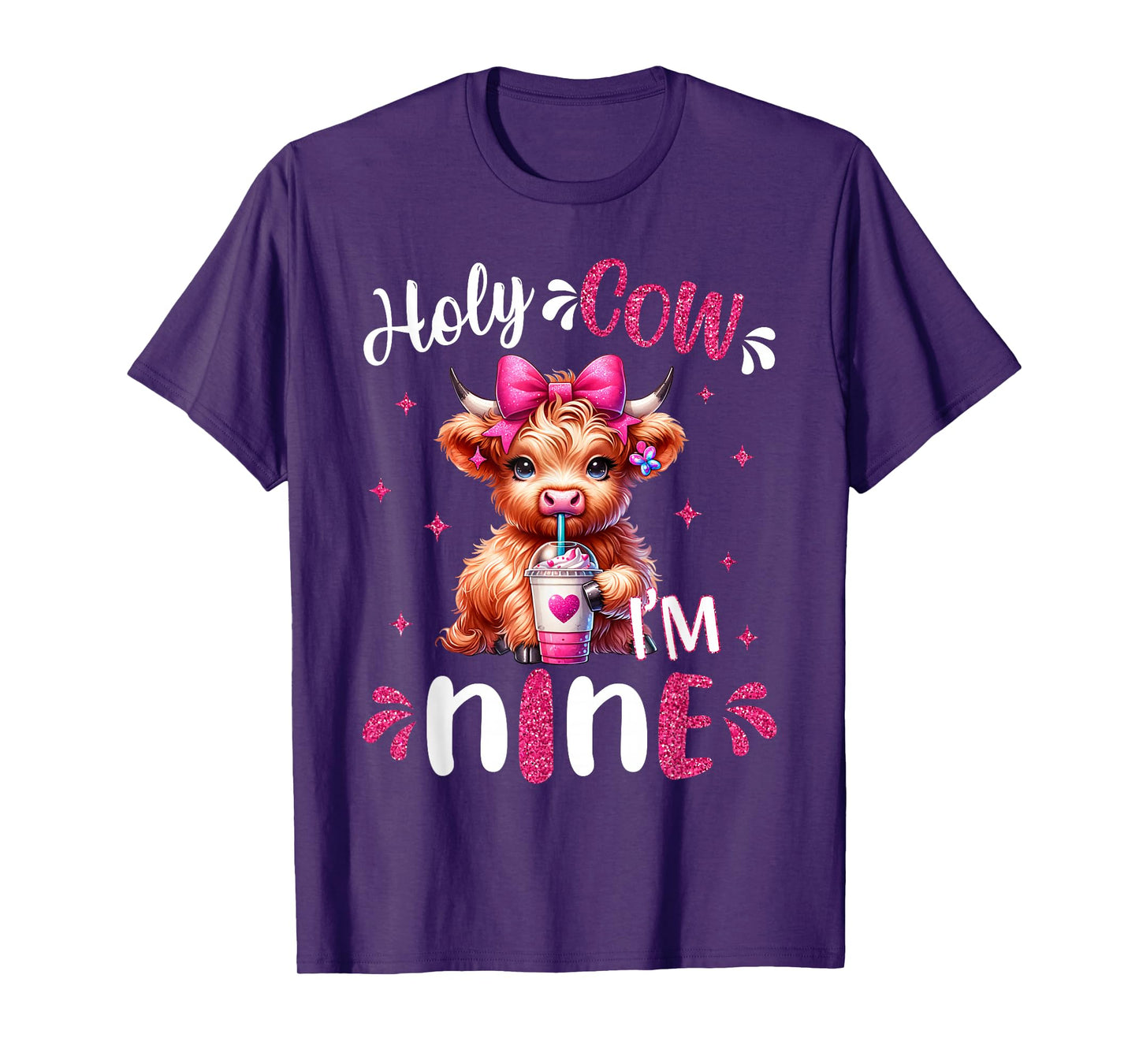 Holy Cow I'm Nine 9 Years Old Girl It's My 9th Birthday T-Shirt