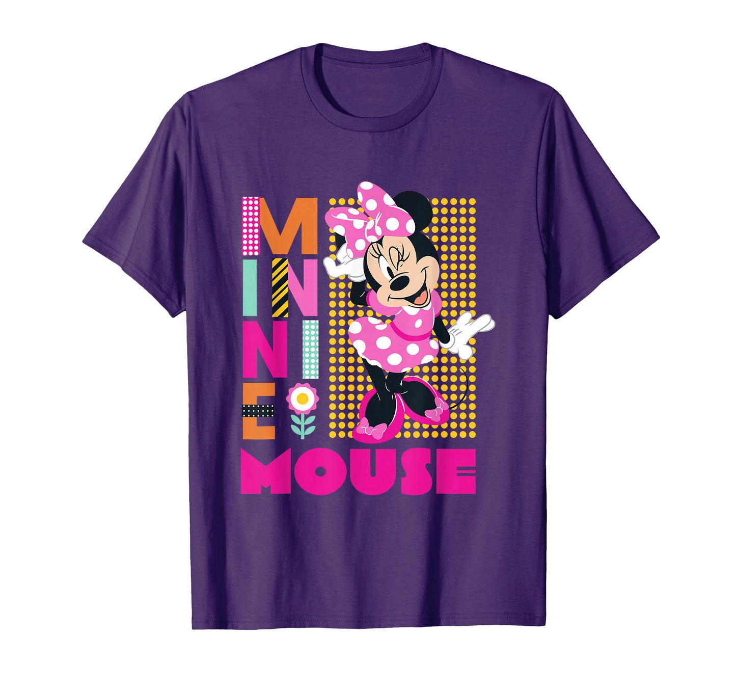 Disney Minnie Mouse Smiling Polka Dot Retro Logo Stack T-Shirt