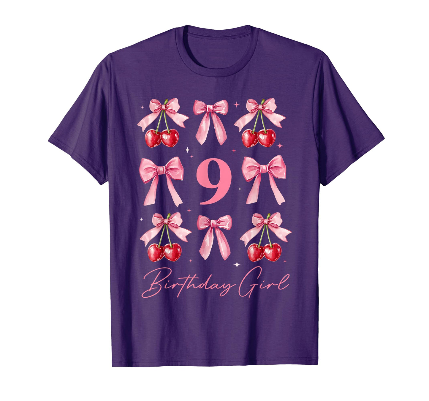 Birthday Girl 9th Birthday Cherry Coquette Bow 9 Year Old T-Shirt