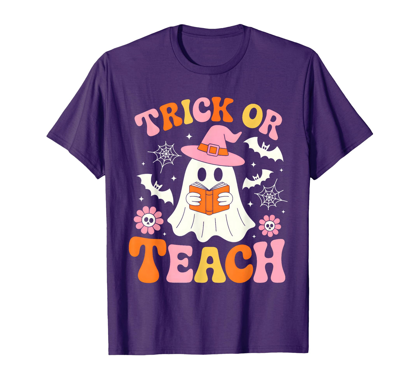 Trick Or Teach Cute Floral Ghost Teacher Halloween Costume T-Shirt