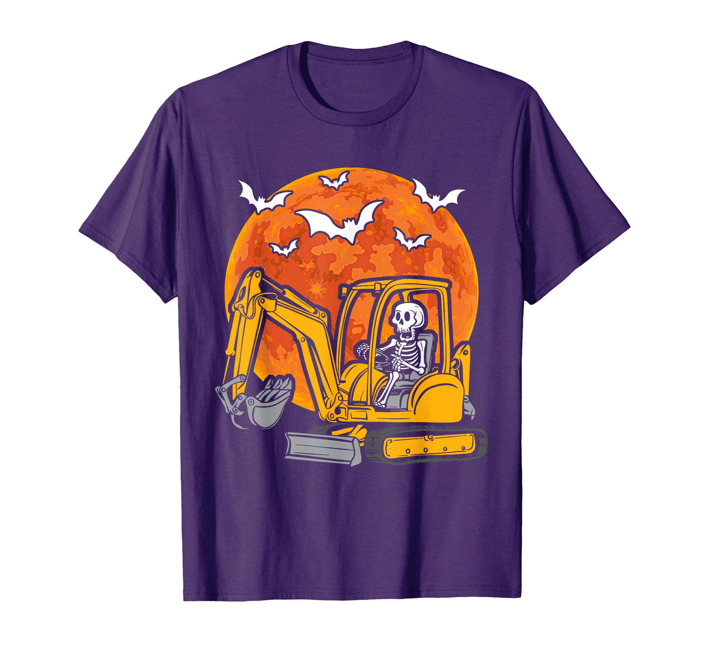 Skeleton Driving Truck Excavator Halloween Construction Kids T-Shirt