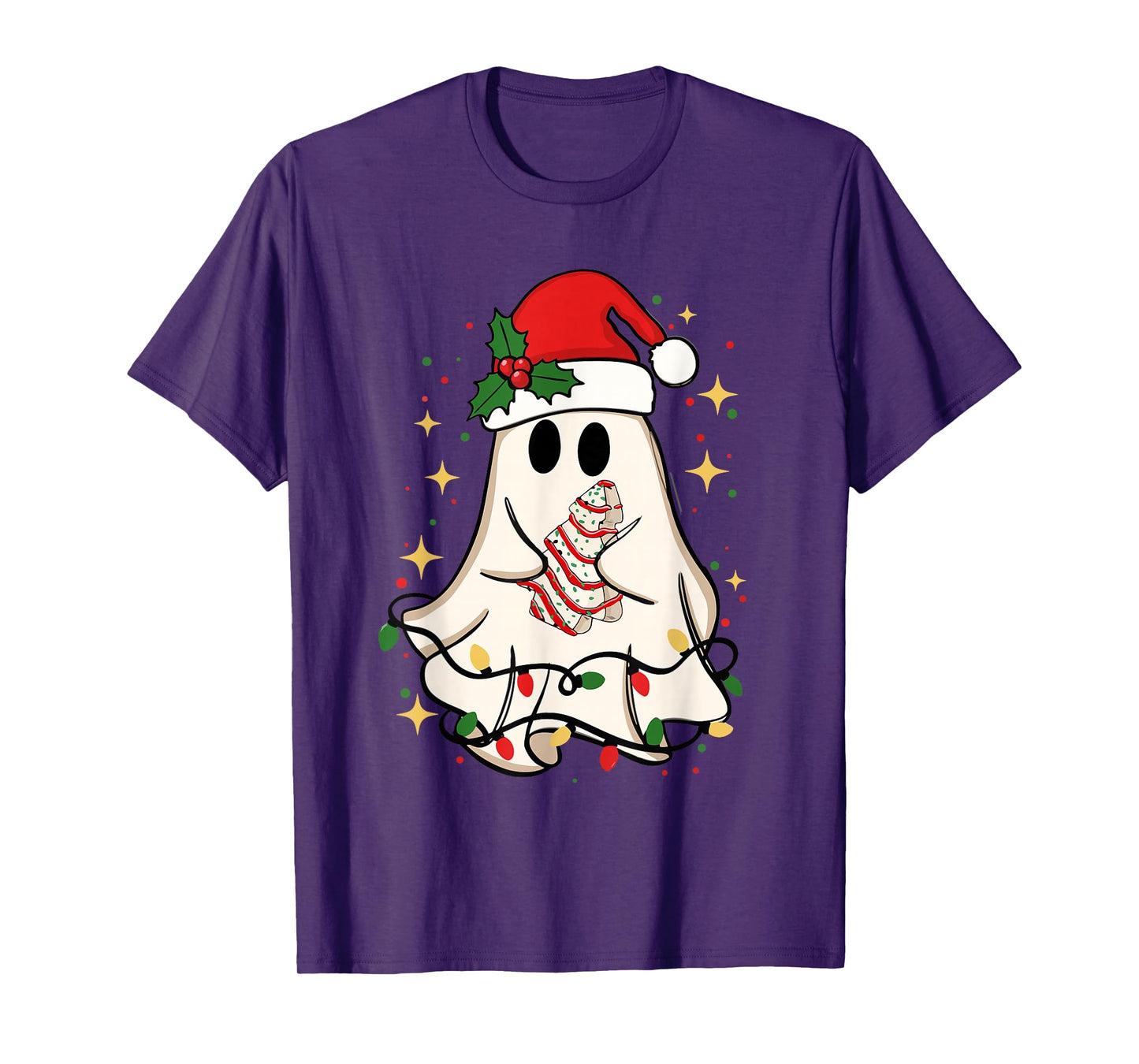 Cute Ghost Lights Tree Cake Merry Christmas Funny Xmas T-Shirt