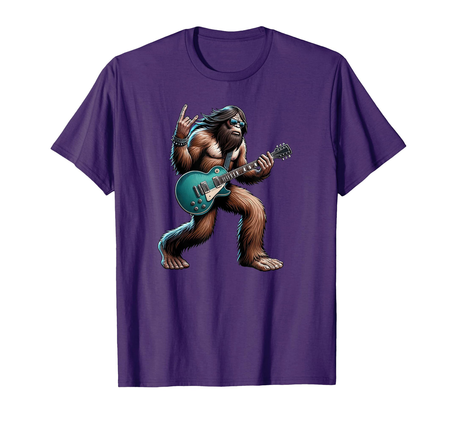 Rock On Bigfoot Playing Electric Guitar Sasquatch Music Band T-Shirt
