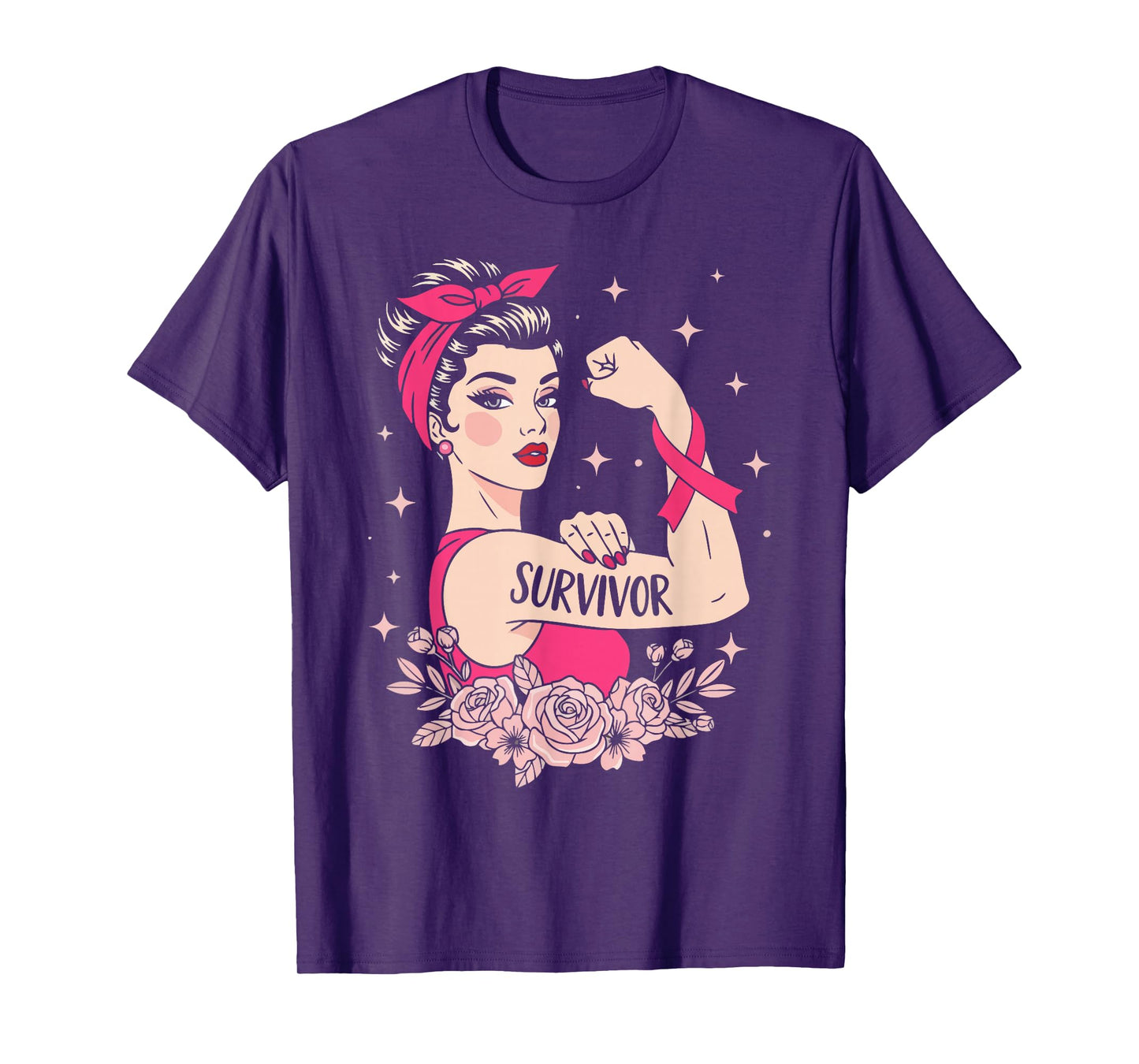 Breast Cancer Survivor Rosie Riveter Pink Awareness Women T-Shirt